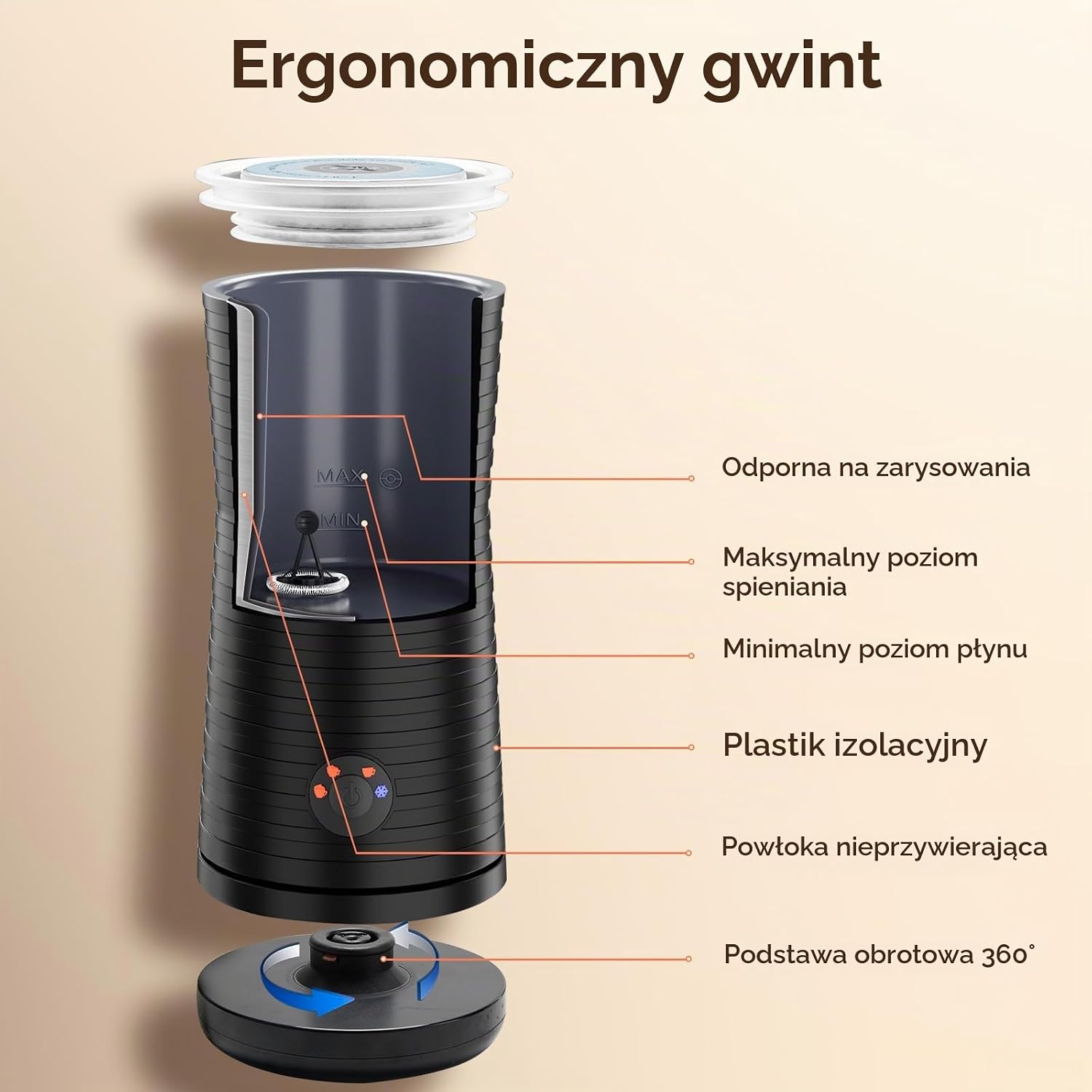 Detalle de Morpilot automatyczny spieniacz do mleka 4 w 1, 400 W, czarny