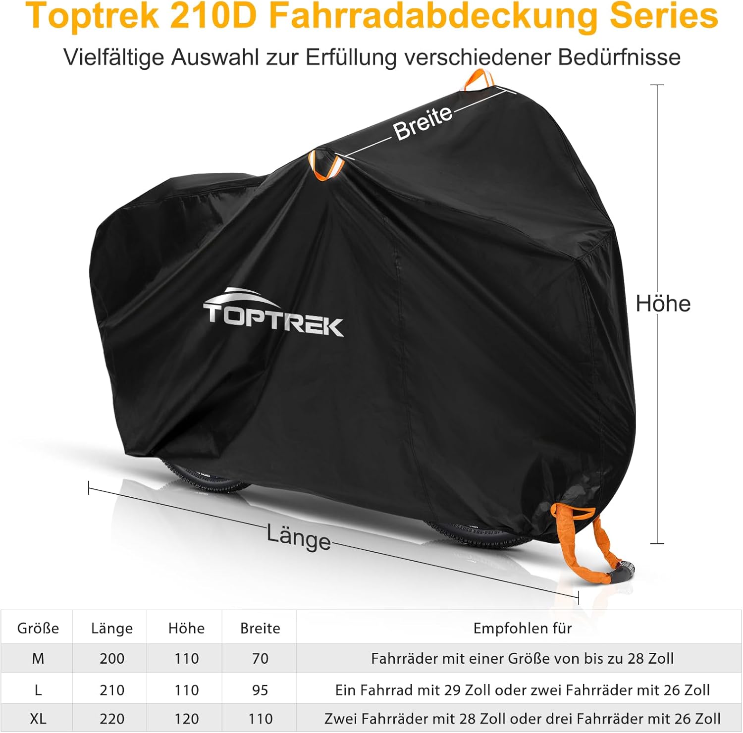 Detalle 2 de toptrek Fahrradabdeckung für 3 Fahrräder 220 × 120 × 110 cm – wasserdicht, 210D Oxford-Gewebe