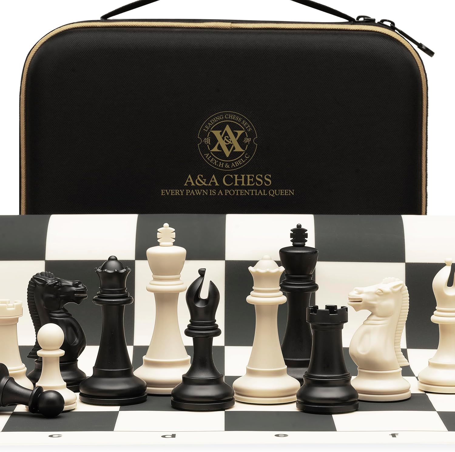Detalle de A&A Tournament Chess Set: 20x20 Foldable Silicone Board with Quadruple Weighted Staunton Pieces