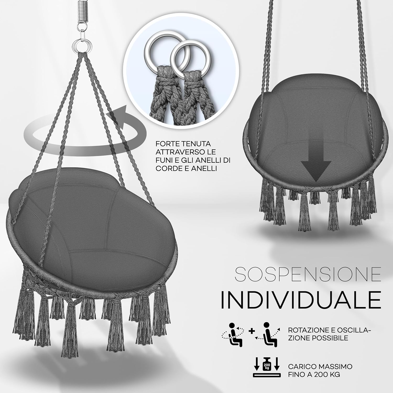 Thumbnail 2 de tillvex Poltrona sospesa con grande cuscino fino a 200 kg, da interno ed esterno