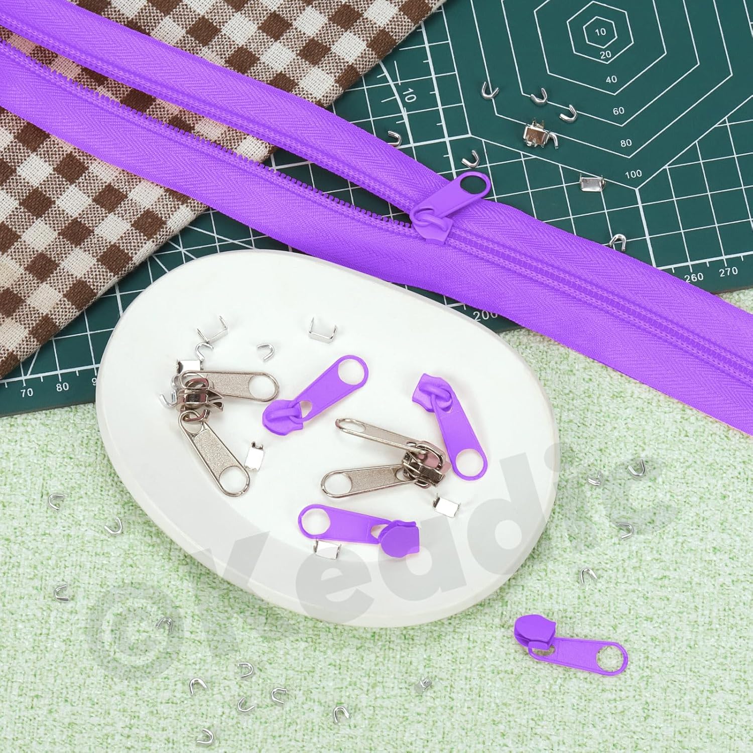 Thumbnail 6 de Keadic 81Pcs #5 Nylon-Reißverschluss-Set mit 10 Yard, Helles Violett – inklusive Schiebern, Stops und Zähnen