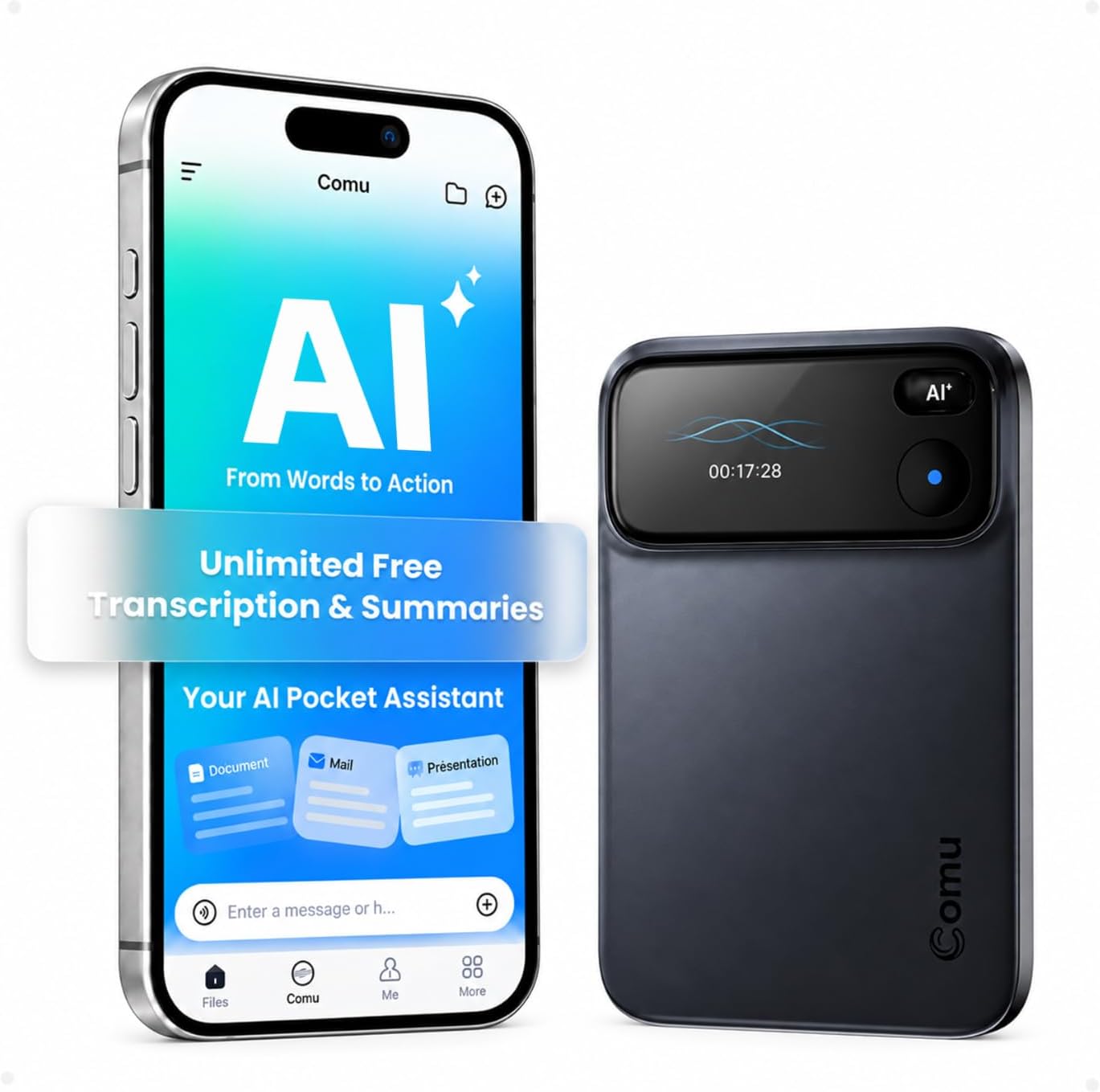 Detalle de Comu AI voice recorder with 70-hour battery life