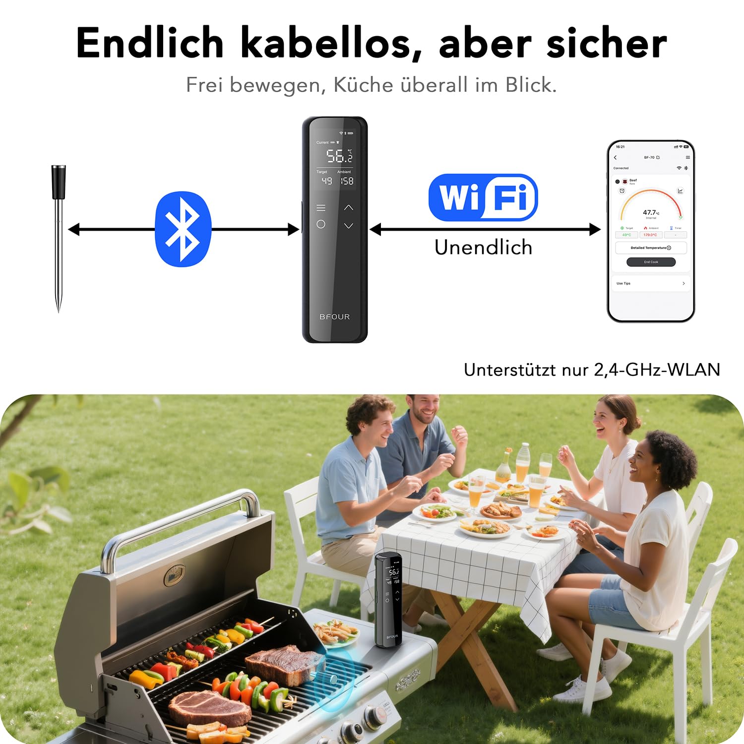 Detalle 2 de BFOUR WiFi Fleischthermometer mit ±0,5 °C