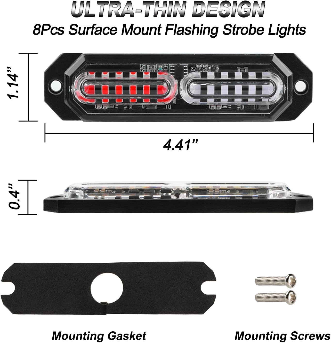 Thumbnail 4 de ASPL 8-pack Sync Feature Ultra Slim 12-LED Surface Mount Strobe Lights (Red/Blue)