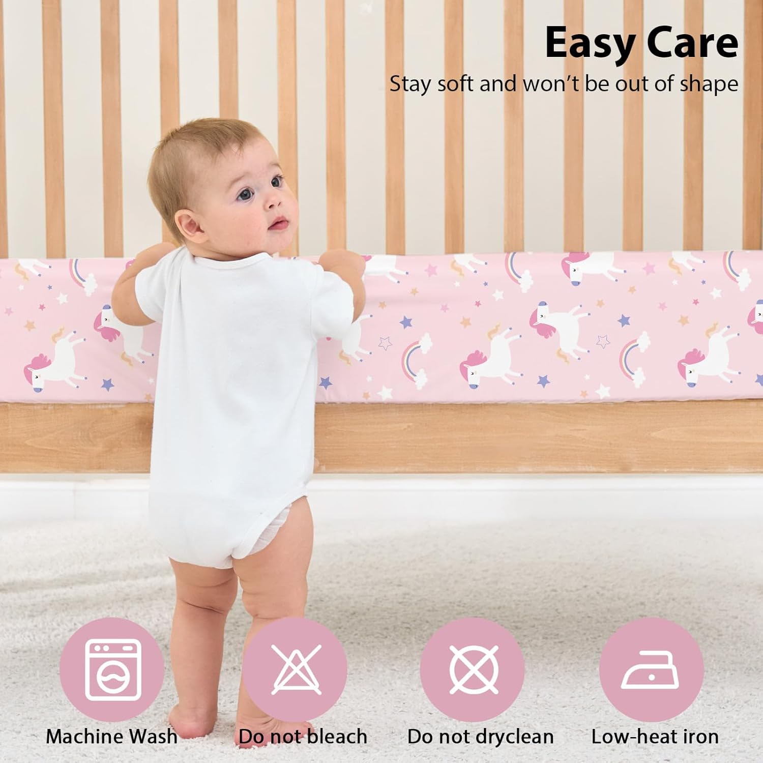 Thumbnail 6 de FIEMOL Cot Bed Sheets 140 x 70cm Fitted (3 Pack) – Ultra-soft microfiber in Pink/Purple Rainbow