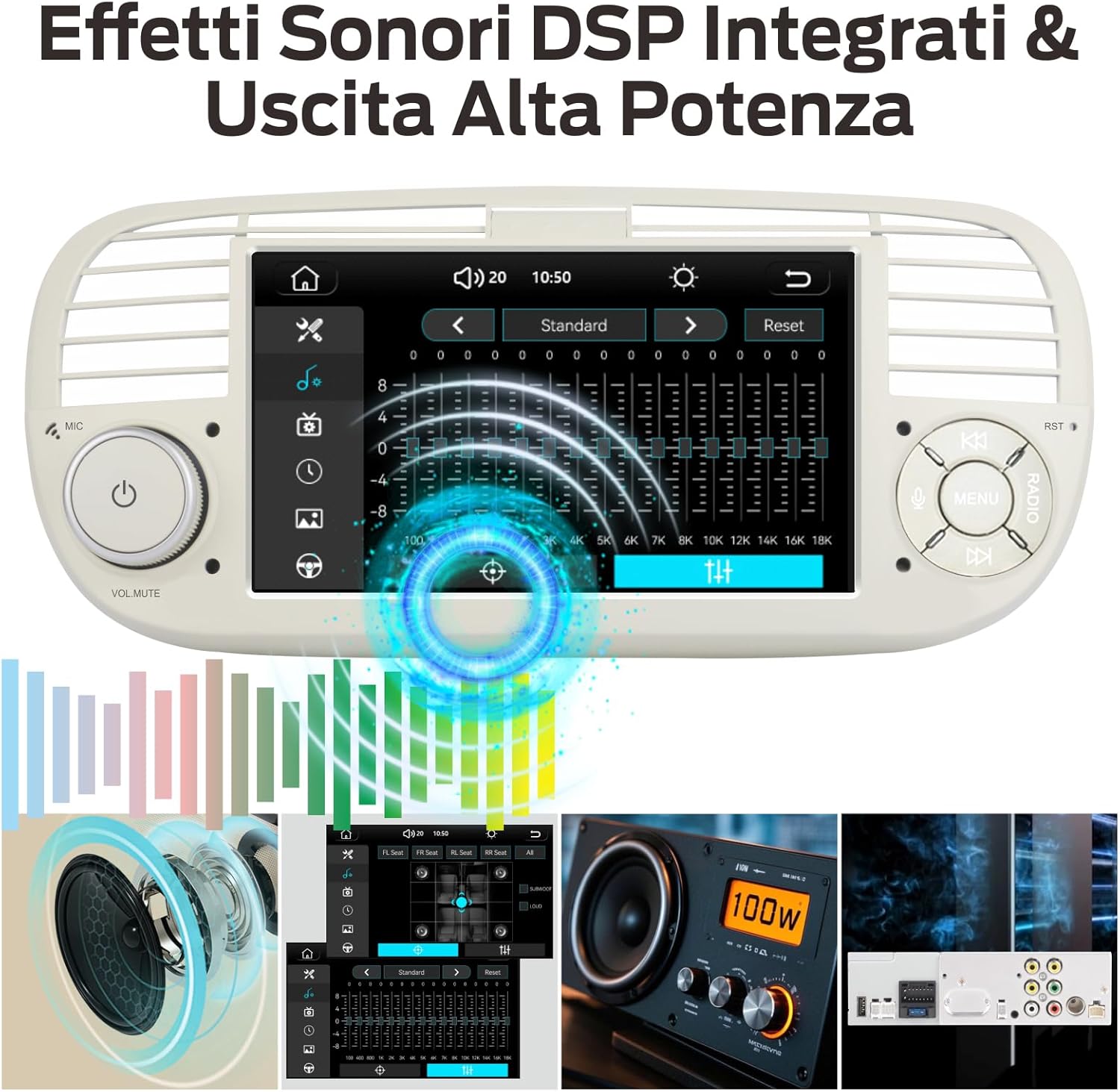 Detalle 2 de Autoradio Linux Avvio Lampo 100W per Fiat 500