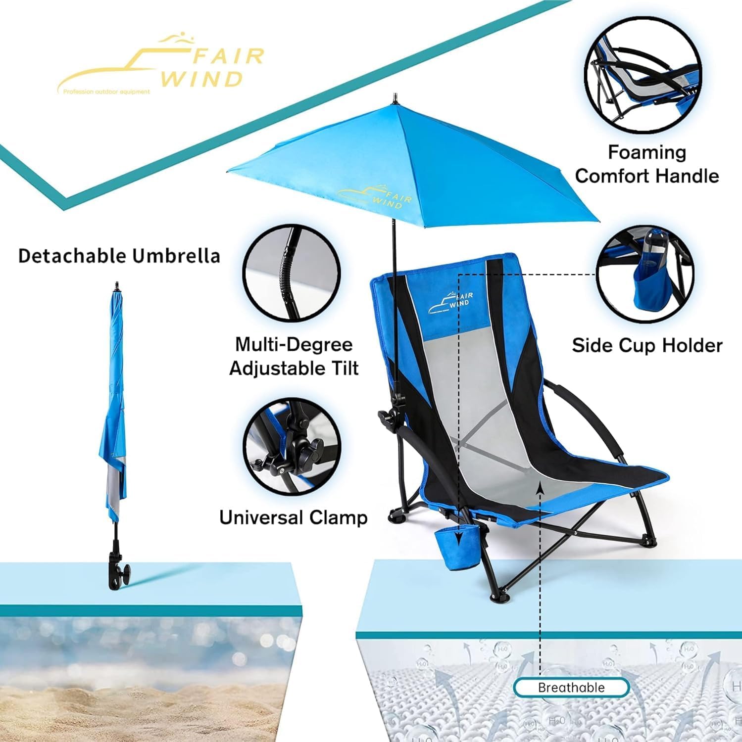 Detalle de FAIR WIND 2 Pack Beach Chair with Adjustable Umbrella