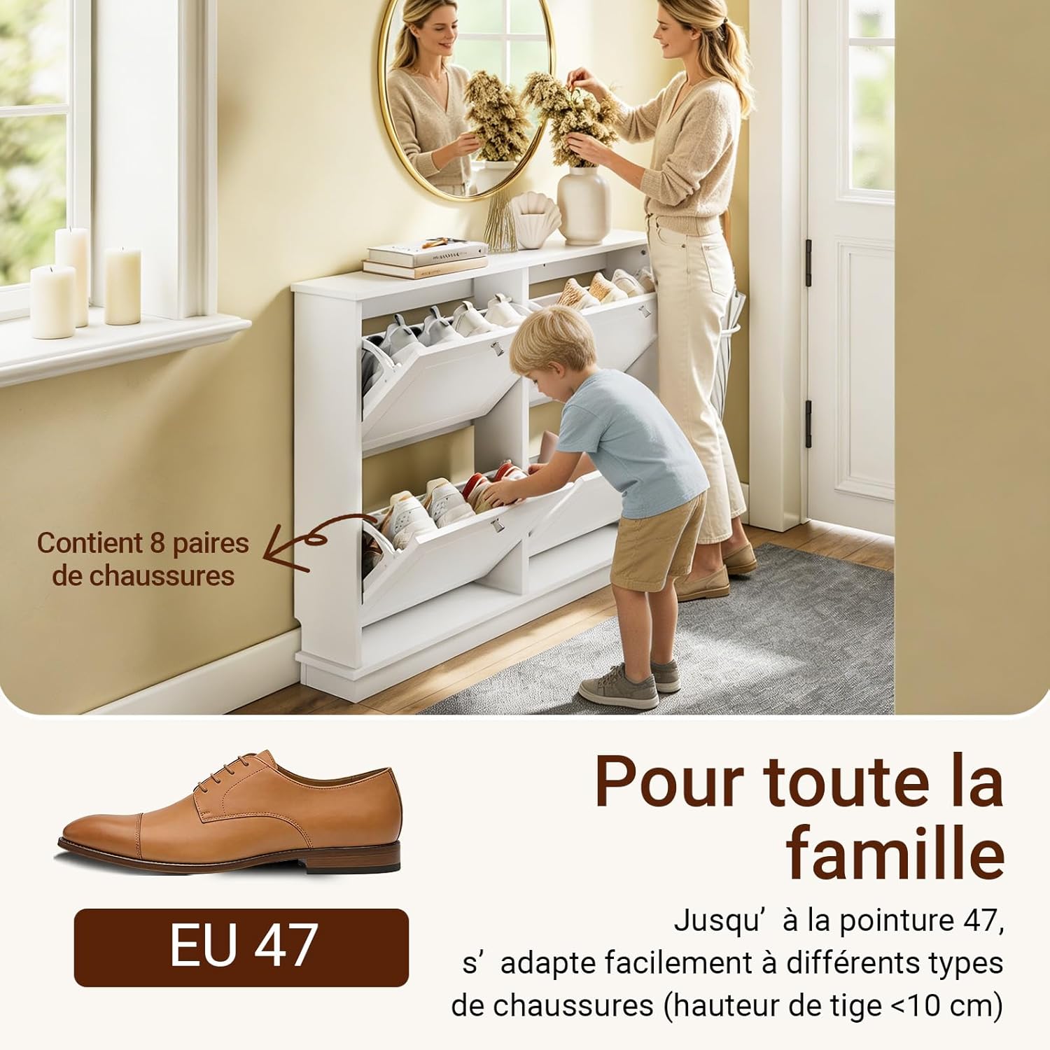 Detalle de SoBuy Meuble Chaussures Étroit 18 cm FSR216-W — rangement compact et robuste pour pièces petites