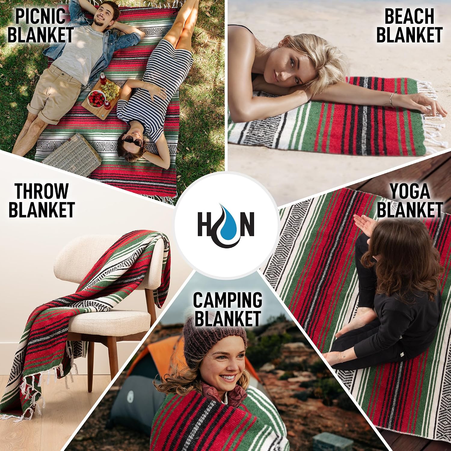 Detalle de Hydration Nation Mexican Blanket 70" x 50" Dragon Throw, Recycled Cotton