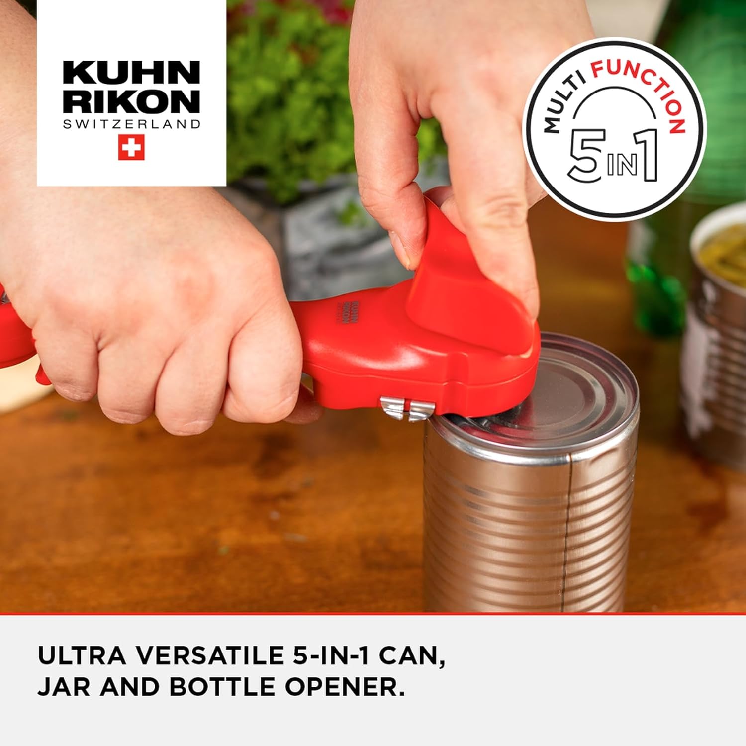 Thumbnail 1 de Kuhn Rikon 5-in-1 Can, Jar & Bottle Opener (Red) – self-attaching opener with lid-lifter