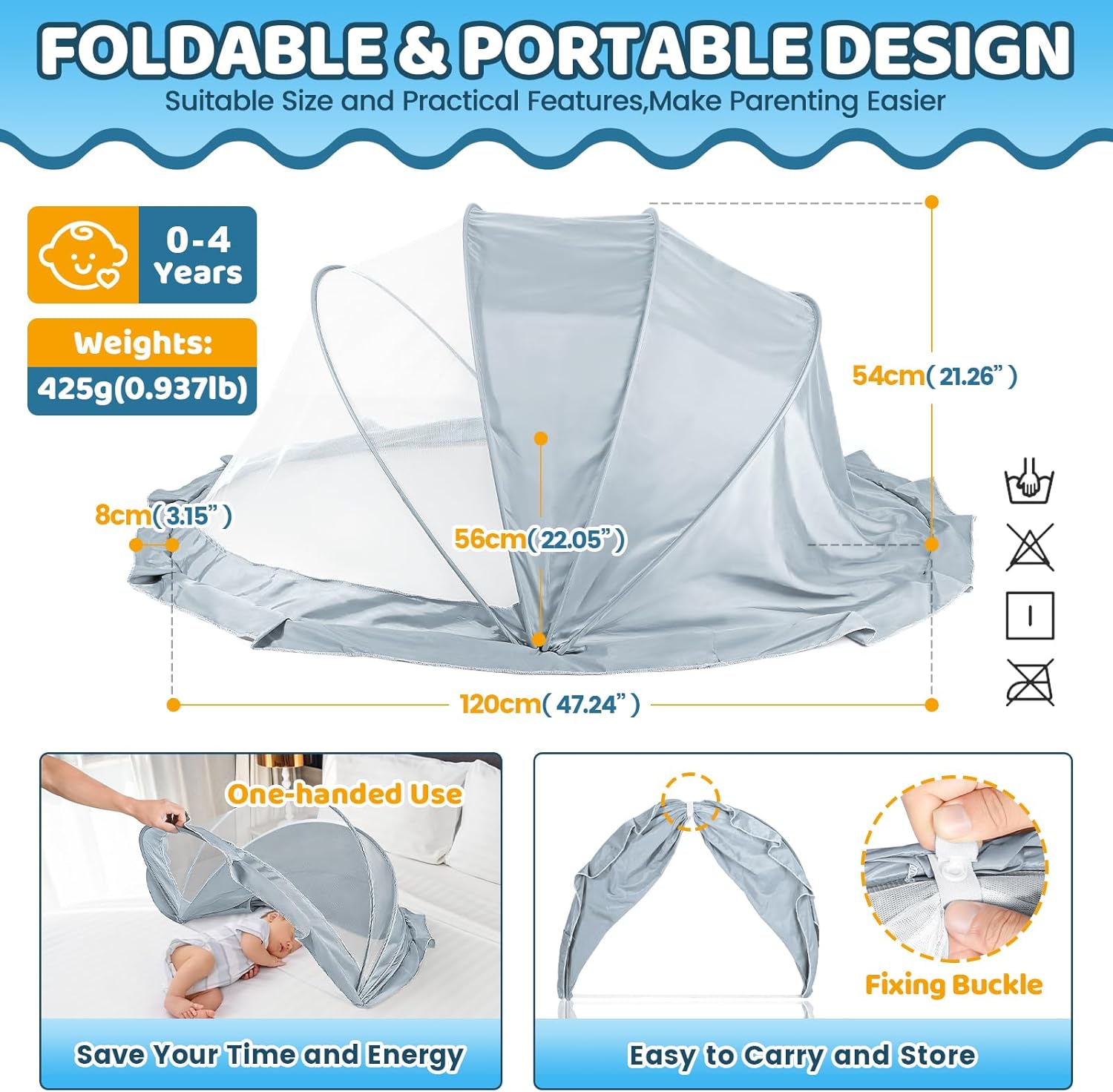 Thumbnail 4 de Orzbow faltbares Baby-Moskitonetz-Zelt (atmungsaktiver Lichtschutz), tragbar für drinnen & draußen