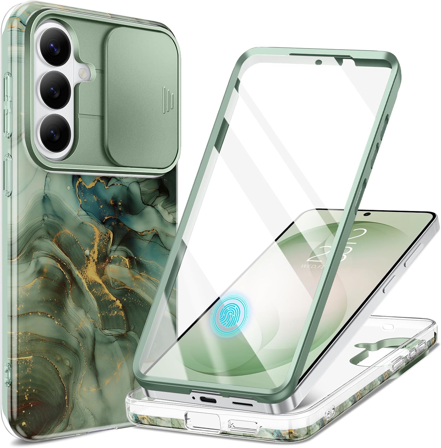 Detalle de GVIEWIN Marble Case for Samsung Galaxy S26 Plus (6.7") with Slide Camera Cover, Front Frames, and HD Screen Protector