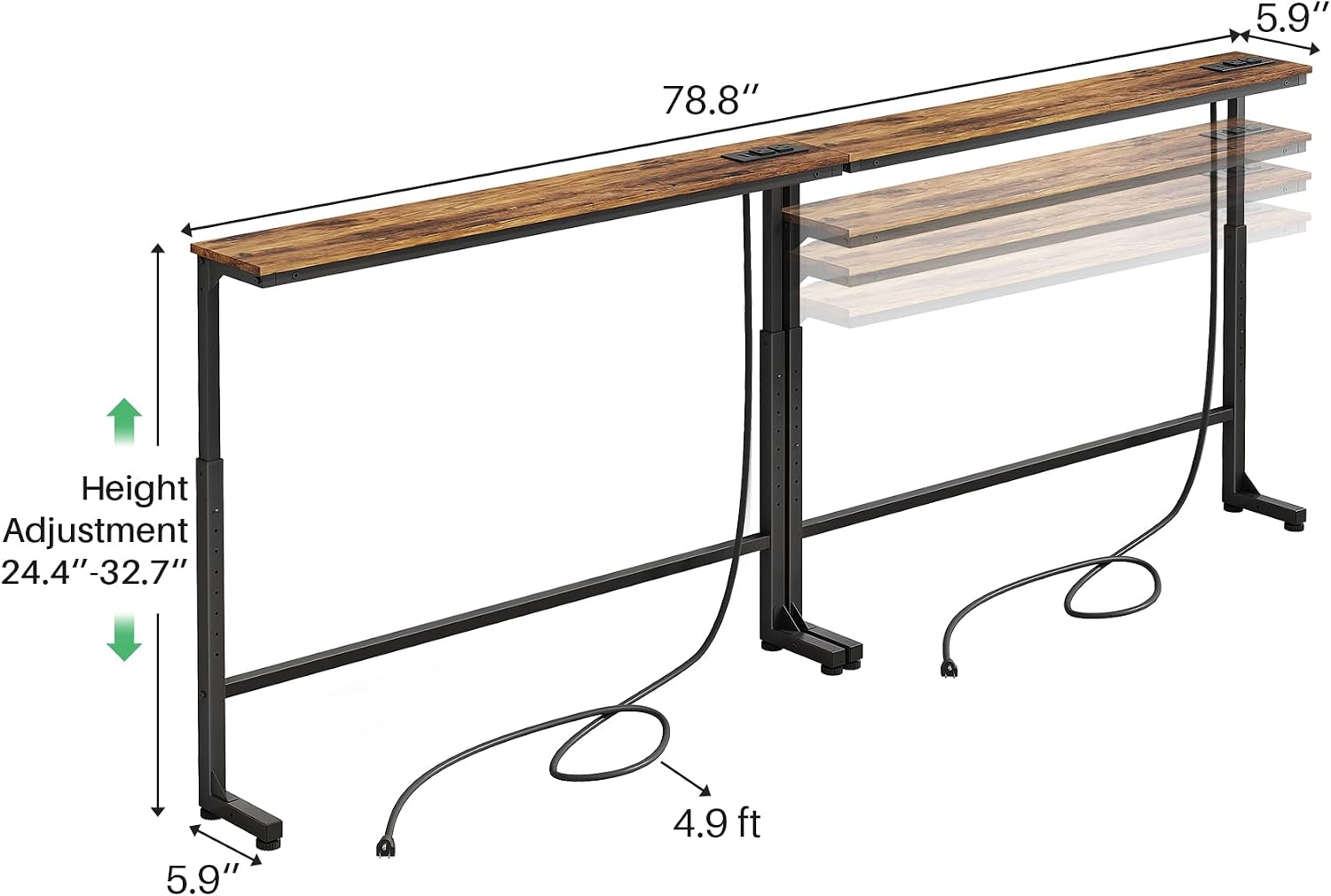 Detalle de Kitstorack ZXGZ-303 2-Pack Narrow Console Tables with Adjustable Height and Outlets