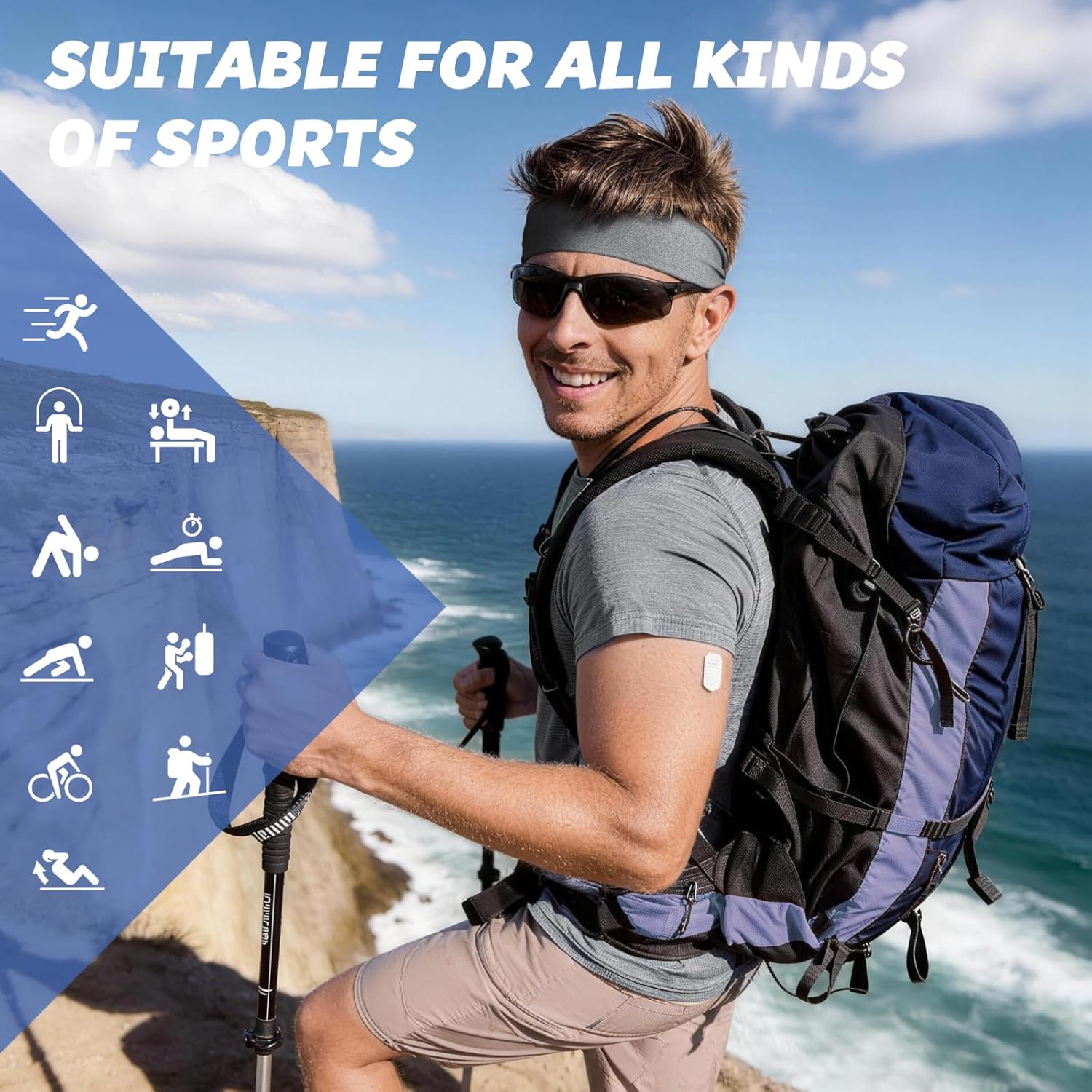 Thumbnail 6 de Awumbuk Fascia Capelli Uomo: set da 2 fascia antiscivolo, traspirante e elastica per sport e uso quotidiano