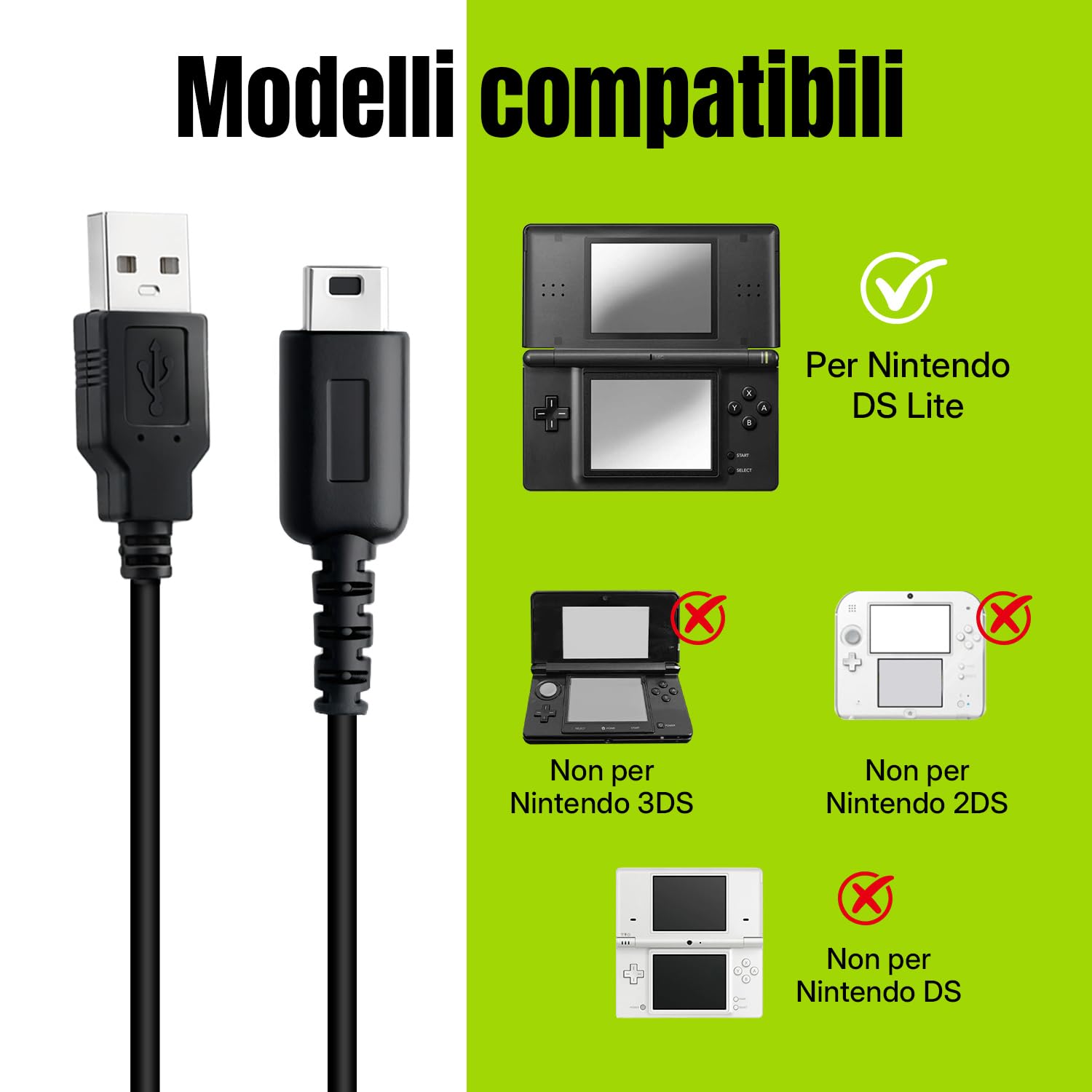 Detalle 2 de Tolesum Cavo di Ricarica USB da 1,2 m per Nintendo DS Lite (USG-001) – Ricambio affidabile