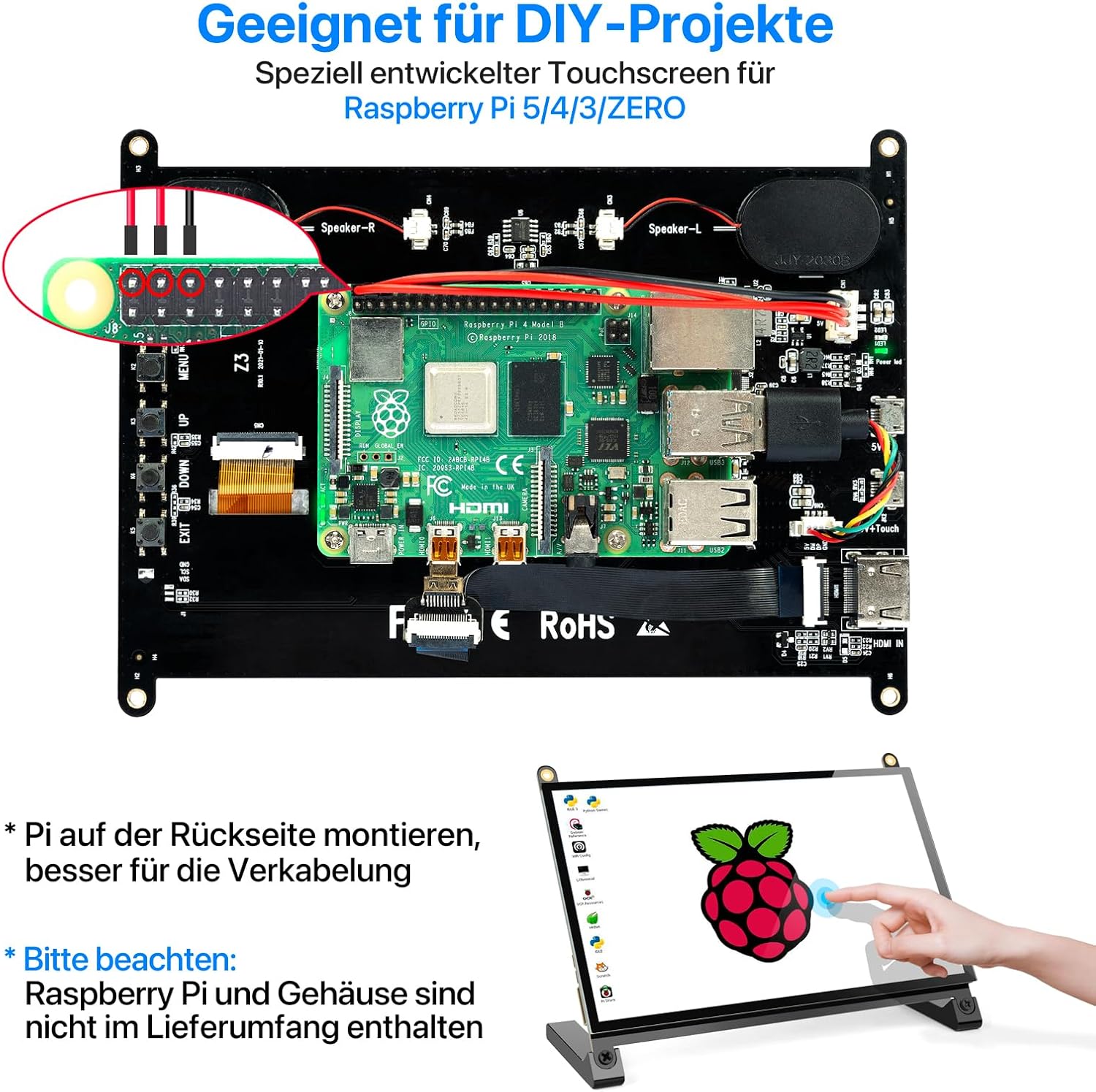 Thumbnail 1 de ROADOM 7" Raspberry-Pi Touch-Display (IPS, 1024×600) mit HDMI und Dual-Lautsprechern