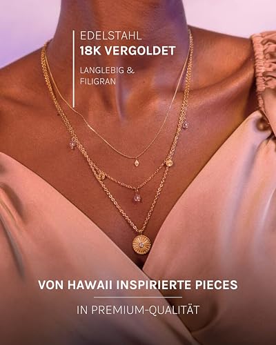 Detalle de Purelei Kaipo Ketten Set (Gold) – Edelstahl-Halsketten für Damen, wasserfest, verstellbar