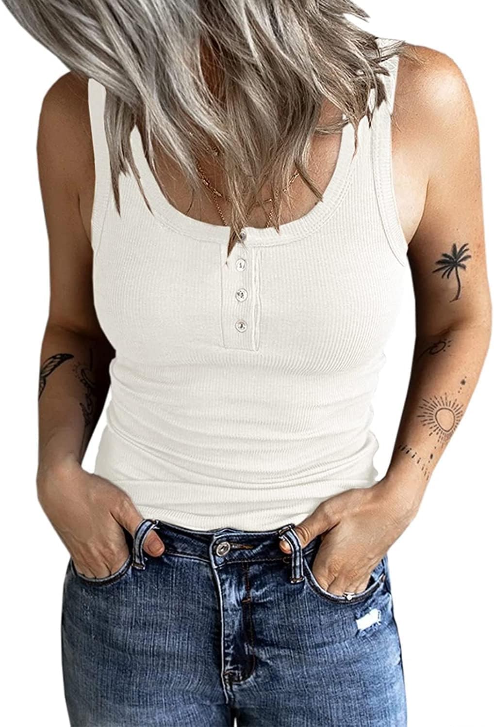 Thumbnail 6 de TrendiMax Women's Sleeveless Henley Tank Top