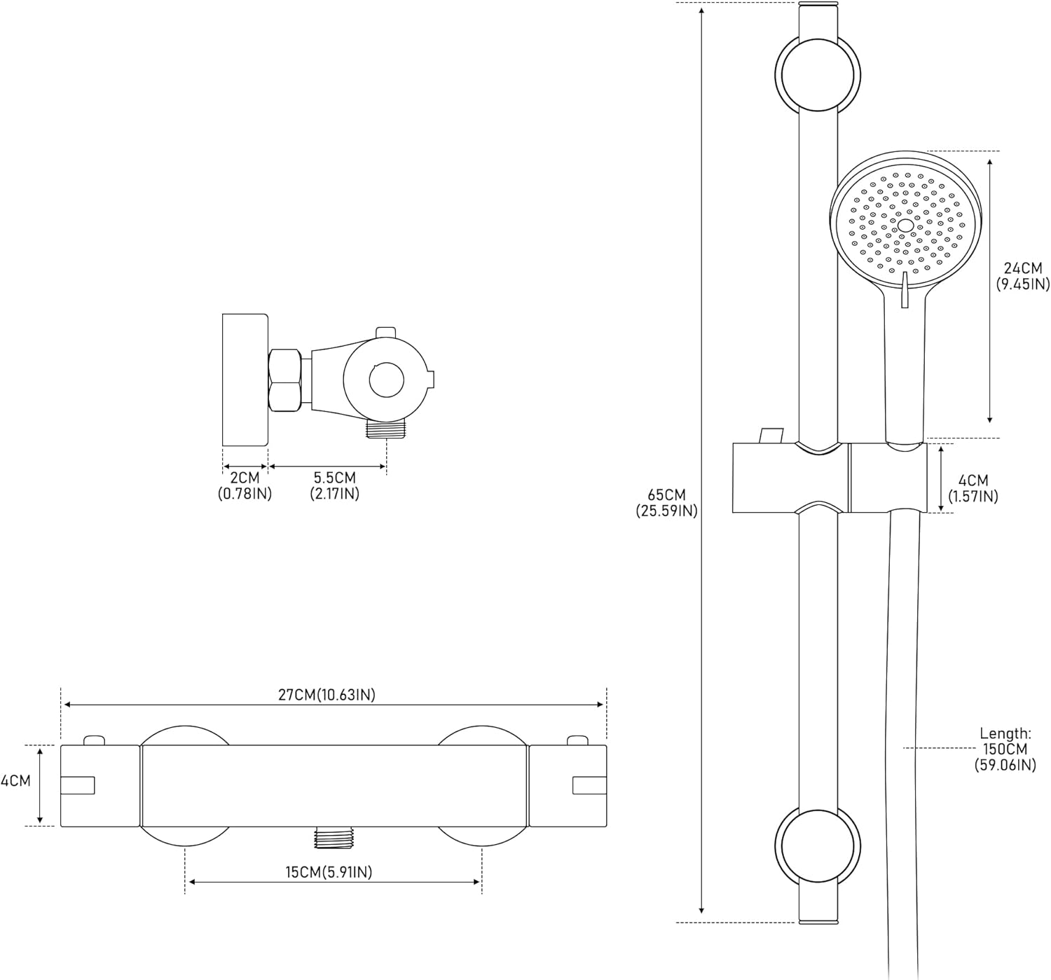 Thumbnail 5 de Set colonna doccia MORADO nero con miscelatore termostatico e doccetta 3 funzioni, asta 70 cm