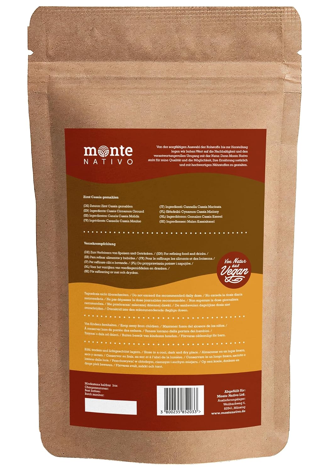 Detalle 2 de Cassia Zimt gemahlen Monte Nativo (500 g) – Aromatisches Gewürz für Küche & Backen