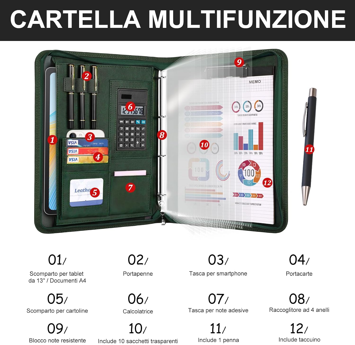 Thumbnail 5 de Leathario Cartella Portadocumenti A4 con 4 anelli 175 fogli