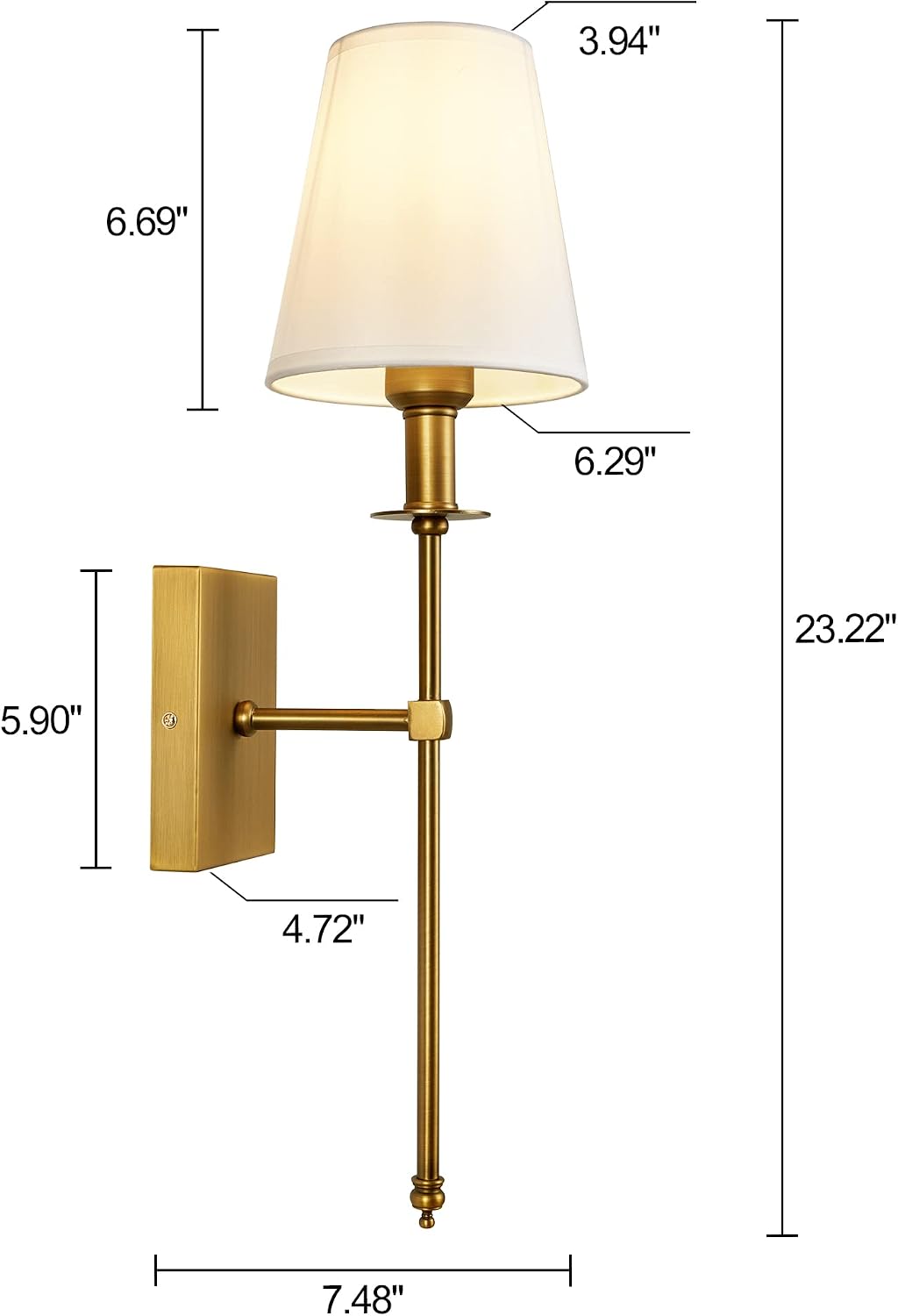 Detalle 2 de TERLEENART Modern Antique Brass Wall Sconces, Set of 2 with White Fabric Shades