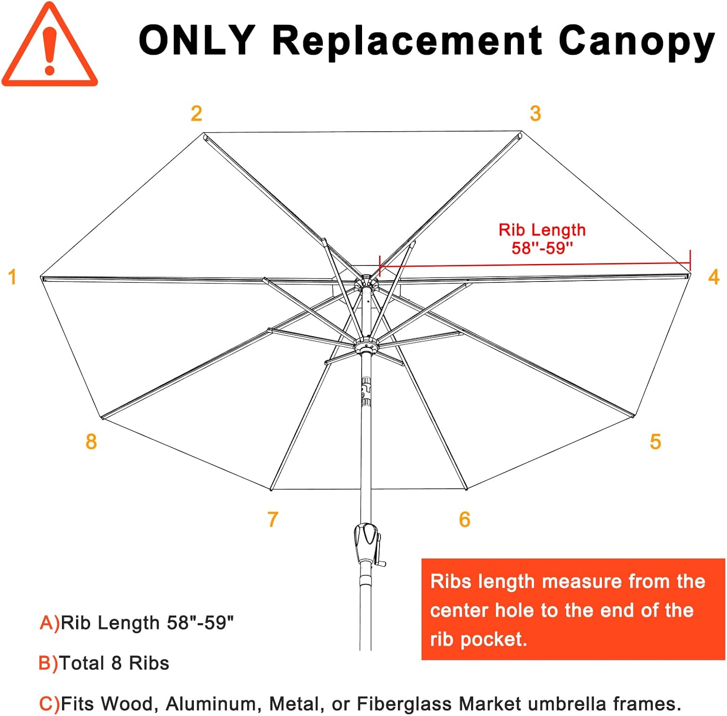 Detalle de MASTERCANOPY Patio Umbrella Replacement Canopy, 10 ft, 8-Rib, Gold