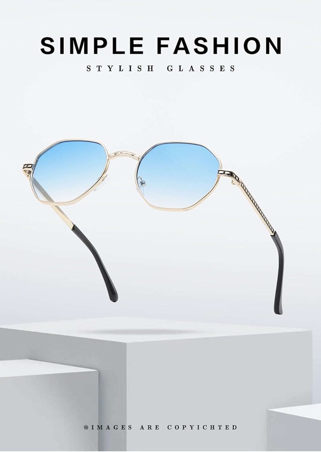 Detalle de YAMEIZE Metal Small Round Irregular Rimless Sunglasses