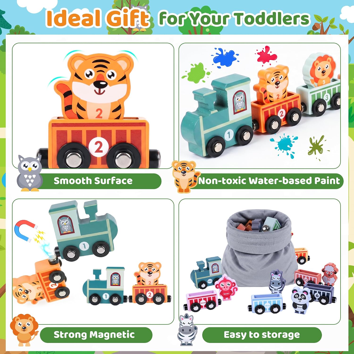 Thumbnail 4 de Toys for 1–3 Year Olds: Magnetic Wooden Animal Train Set