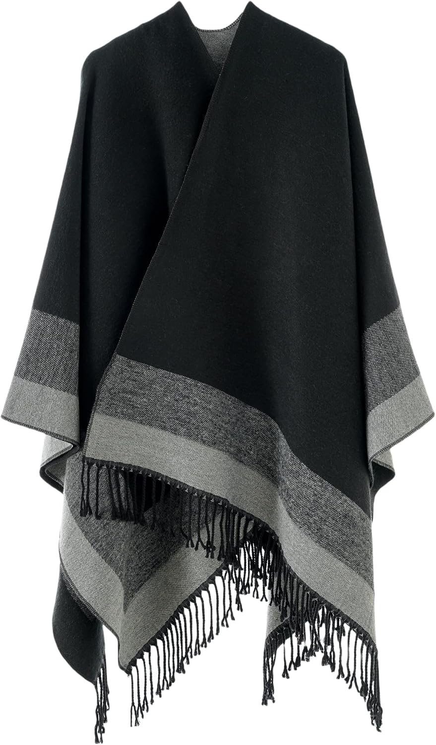 Detalle de coonis oversized damesponcho en stola, zacht en open model
