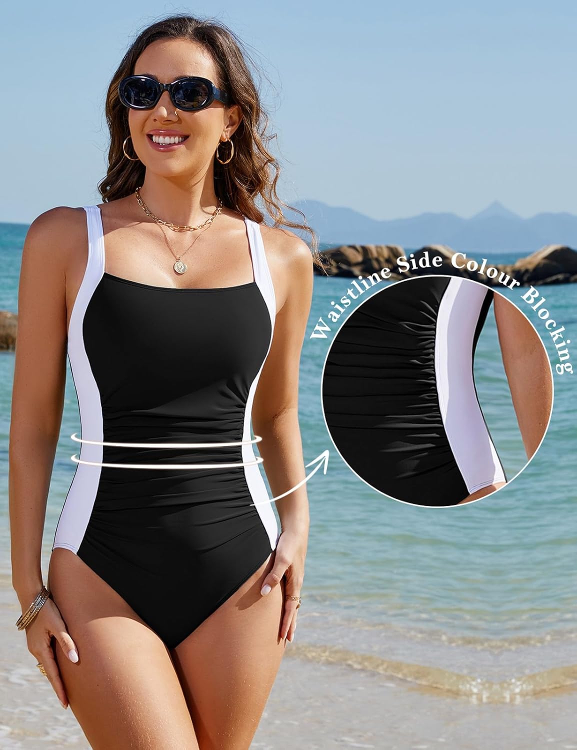 Thumbnail 4 de Vijamiy Tummy Control One-Piece Swimsuit for Women – Plus Size Colour Blocking Swimwear