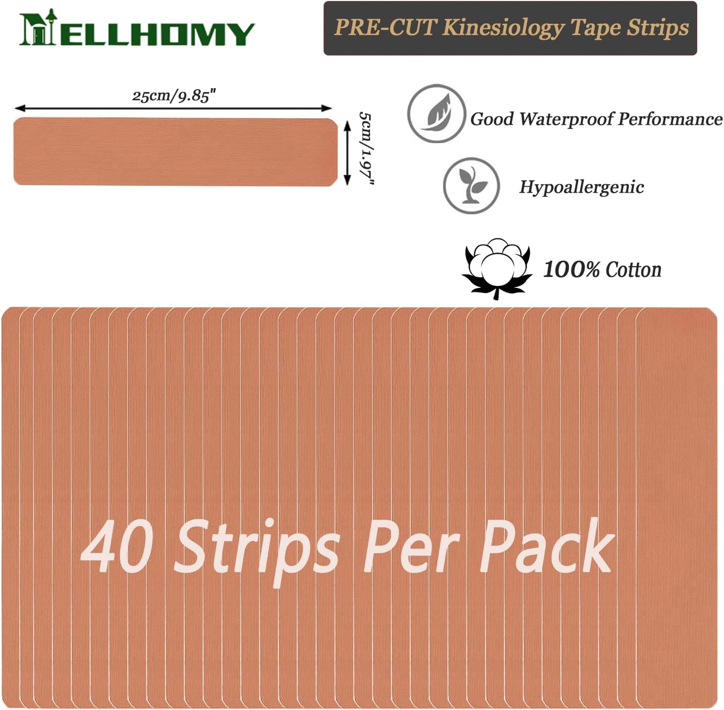 Detalle de 40PCS Kinesiology Tape Pre-Cut: Original Cotton Elastic Premium Athletic Tape (Skin Colour)