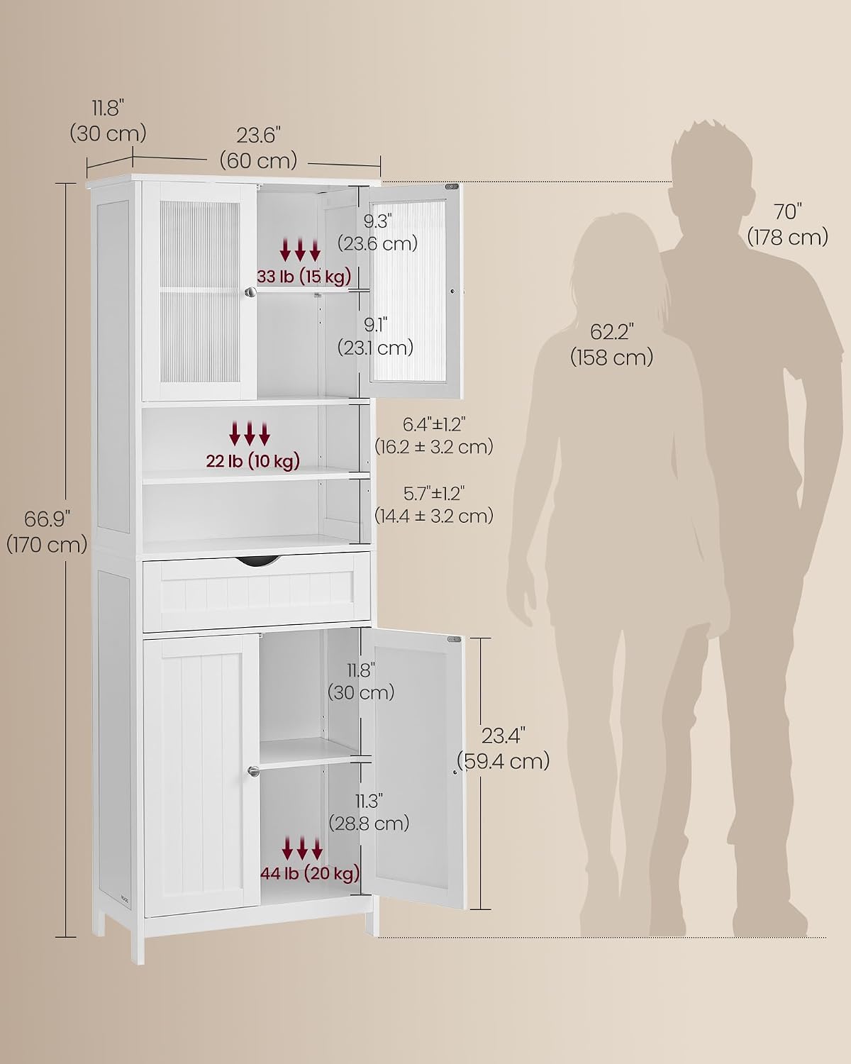Thumbnail 2 de VASAGLE UBBC768W01 Freestanding Storage Cabinet, Cloud White, Adjustable Shelves