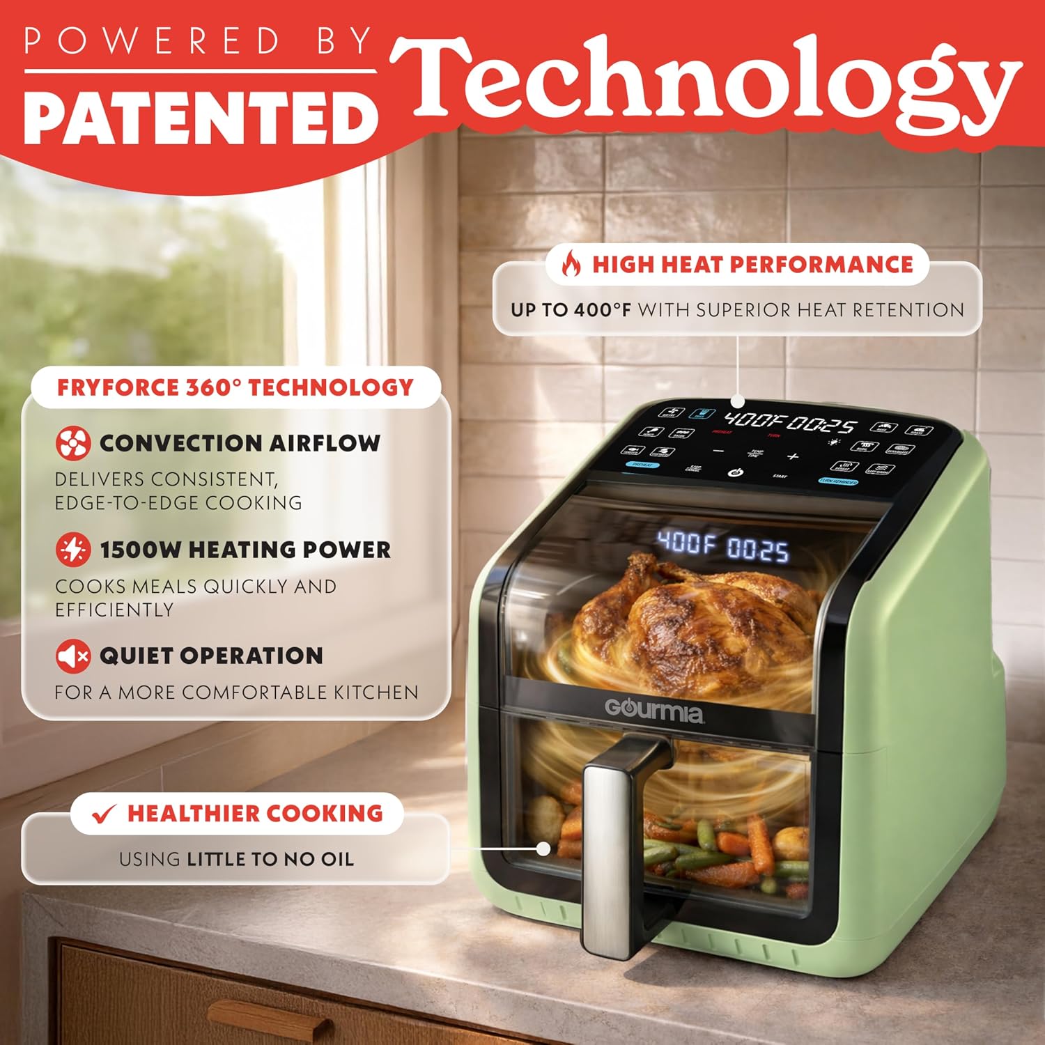 Detalle 2 de Gourmia Air Fryer 7 QT with Panoramic Window