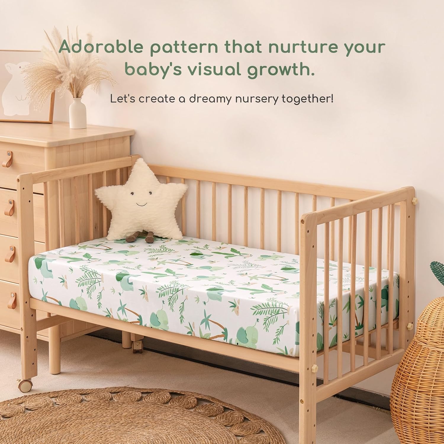 Detalle de Lot de 2 Draps Housse Bébé 70x140 cm en Microfibre Douce – Ajustable et Lavable (Vert Éléphant)