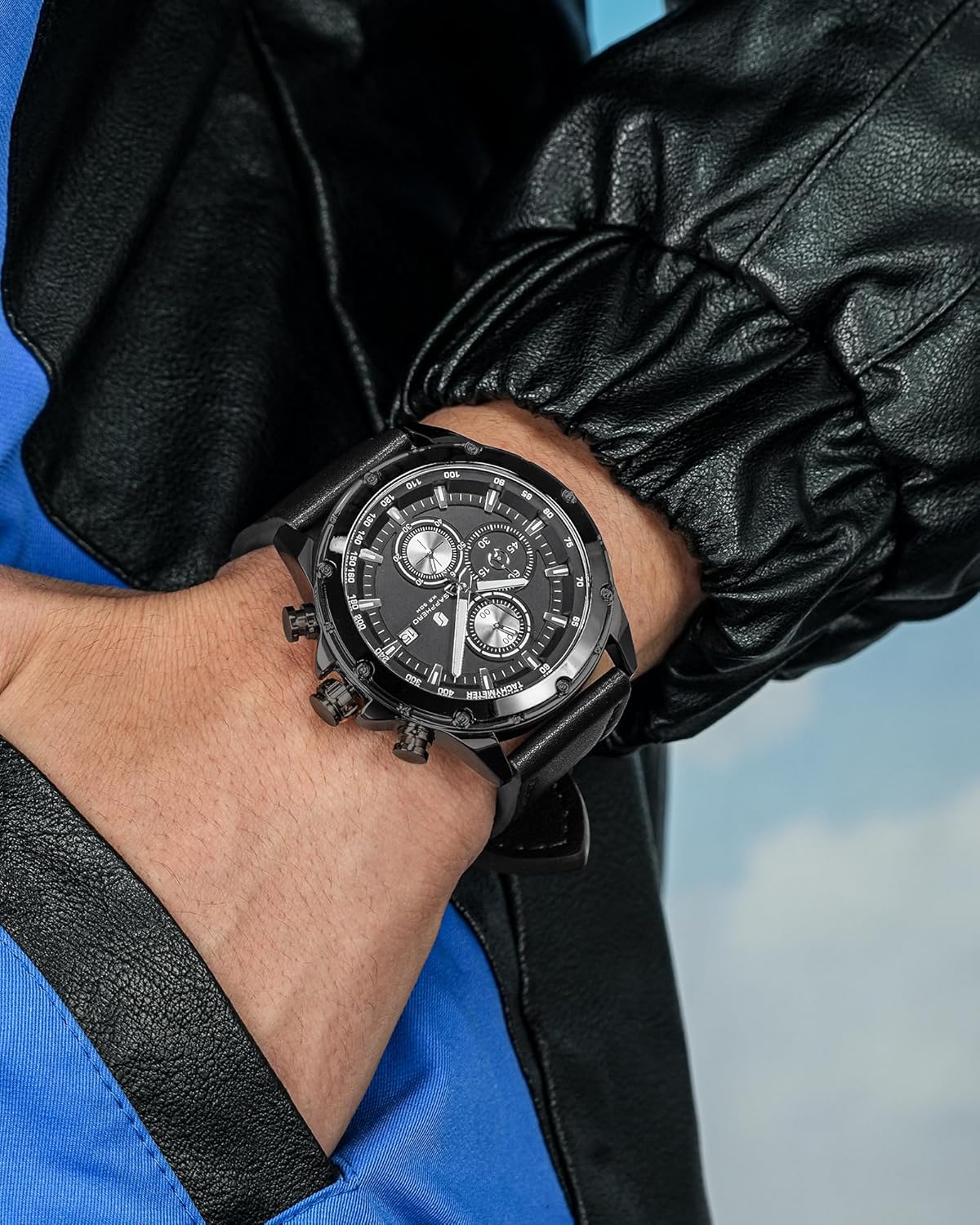 Thumbnail 2 de BENYAR BY Herrenuhr – Chronograph Herrenuhr mit Lederarmband, 46 mm, Quarz, wasserdicht 30 m