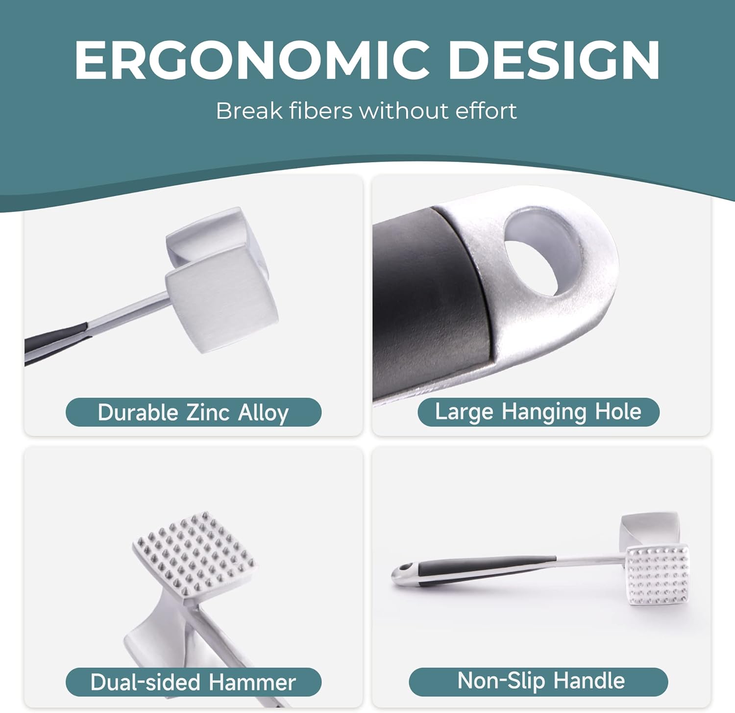 Detalle de KITEXPERT Meat Tenderizer Hammer with Comfortable-Grip Handle (Dual-Side Mallet)