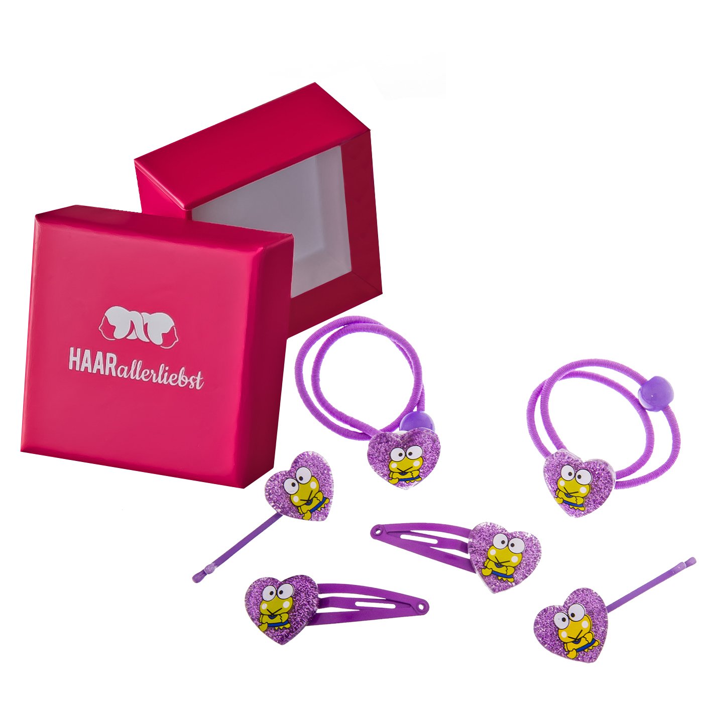 Detalle de HAARallerliebst Haarschmuck Set – 4-teilig mit großen Blumen, Glitzer in Rosa/Weiß, inkl. Schachtel (pink)
