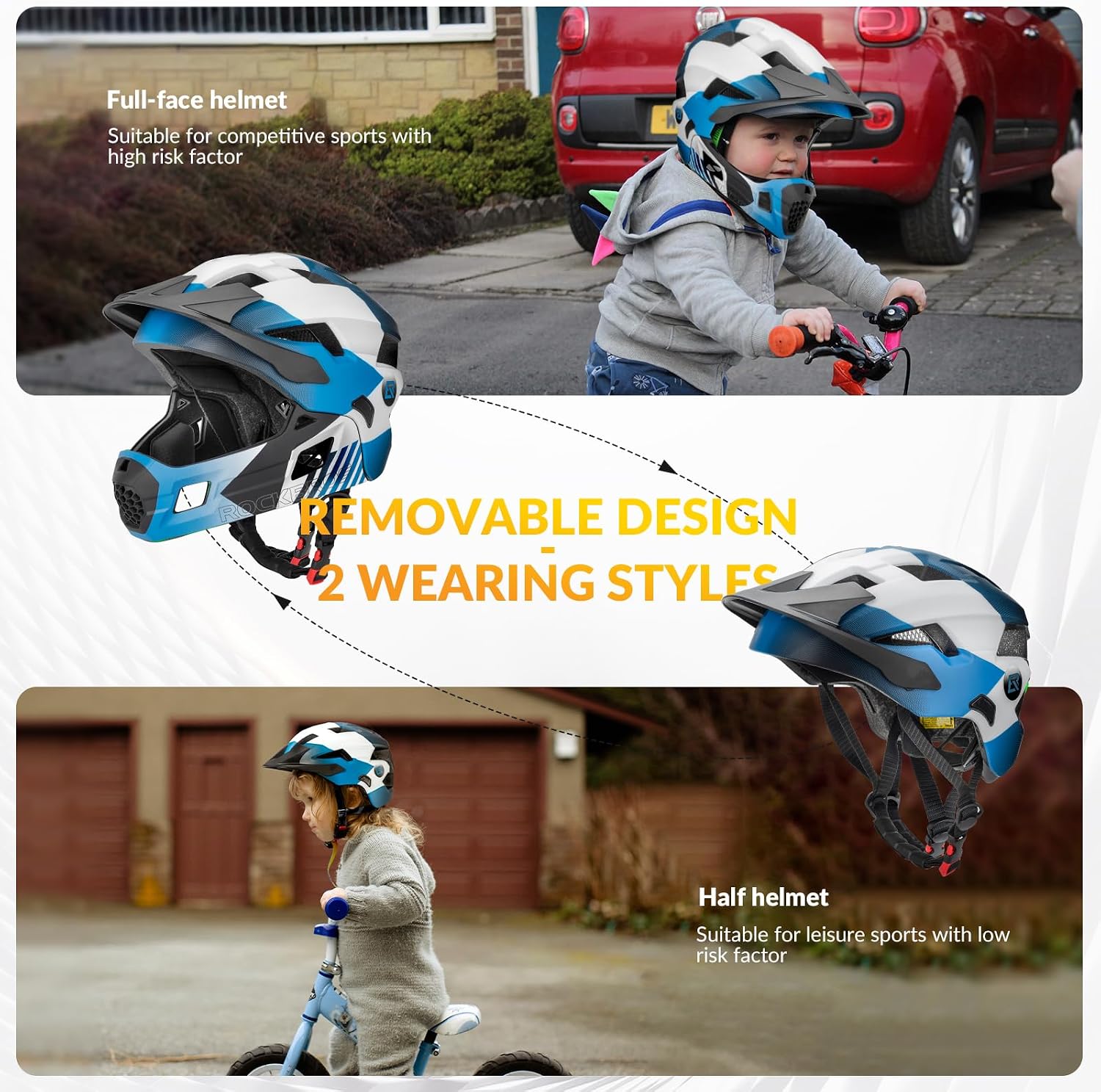 Detalle de ROCKBROS Kids Full Face Helmet: Adjustable Switchable Protection for Active Kids