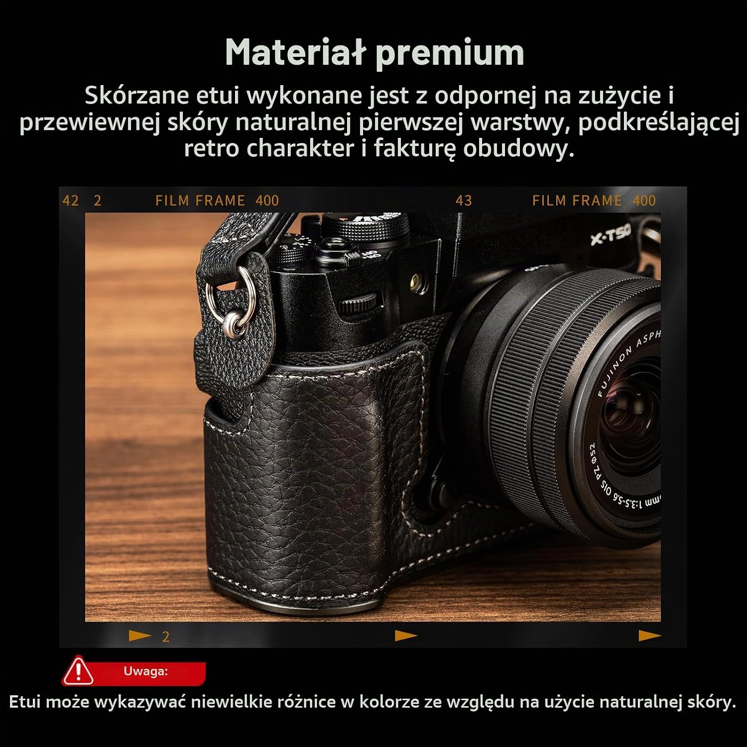 Detalle de SMALLRIG 4709 – półskórzany futerał do Fujifilm X-T50 z paskiem