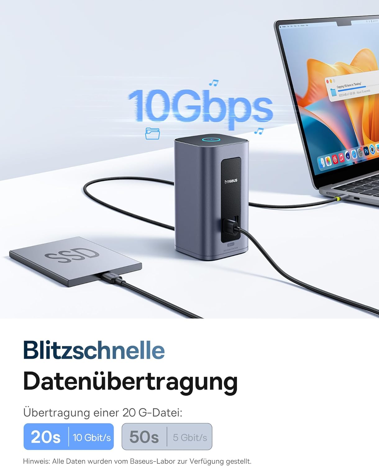 Thumbnail 5 de Baseus Nomos Air Mac 12-in-1 DisplayLink Dockingstation für macOS – Dual-Display mit 2K (HDMI/DP), 10Gbps USB-C/A und 100W PD