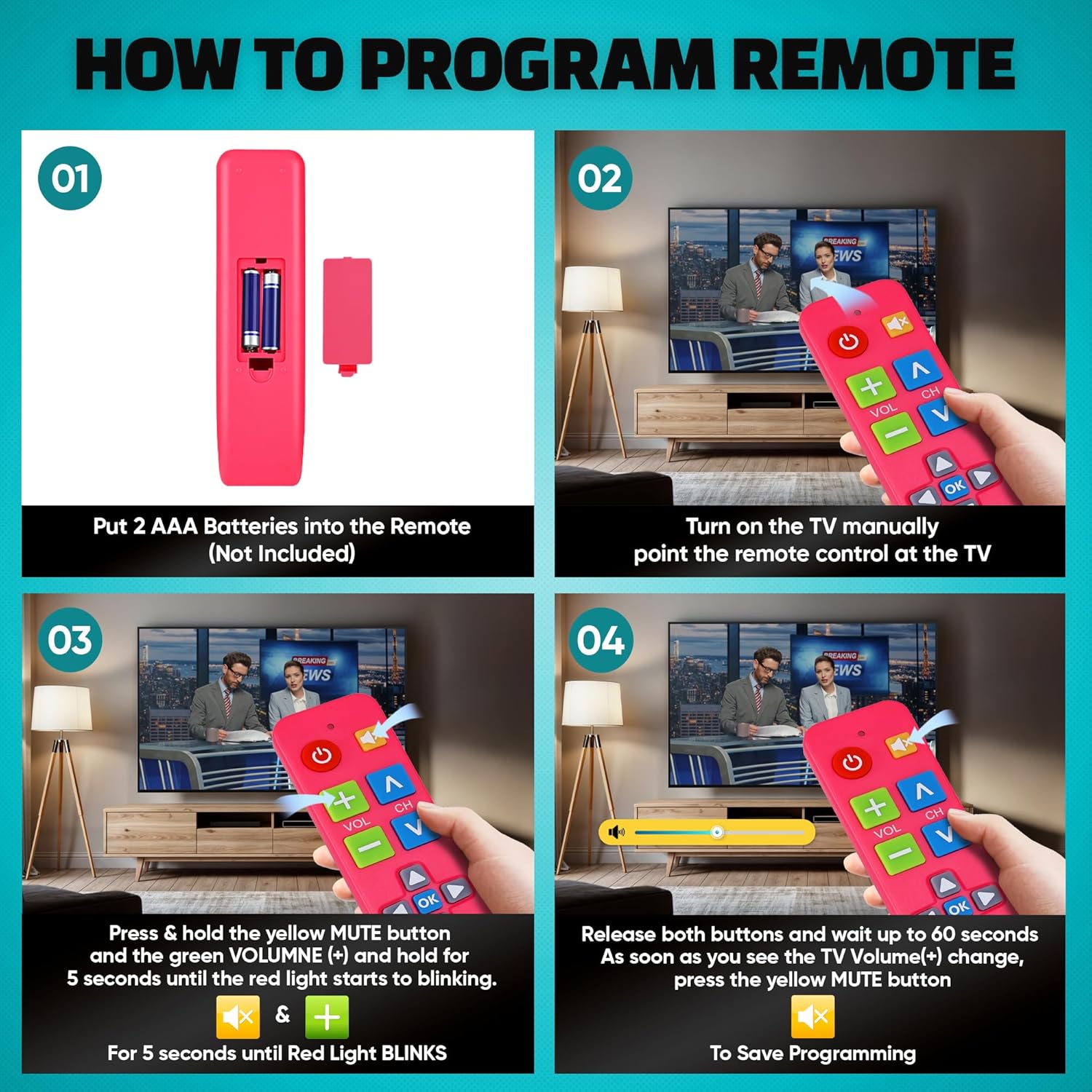 Thumbnail 4 de EZclicker Big Button Universal TV Remote (Pink) — Simple, Big-Button Control for Seniors