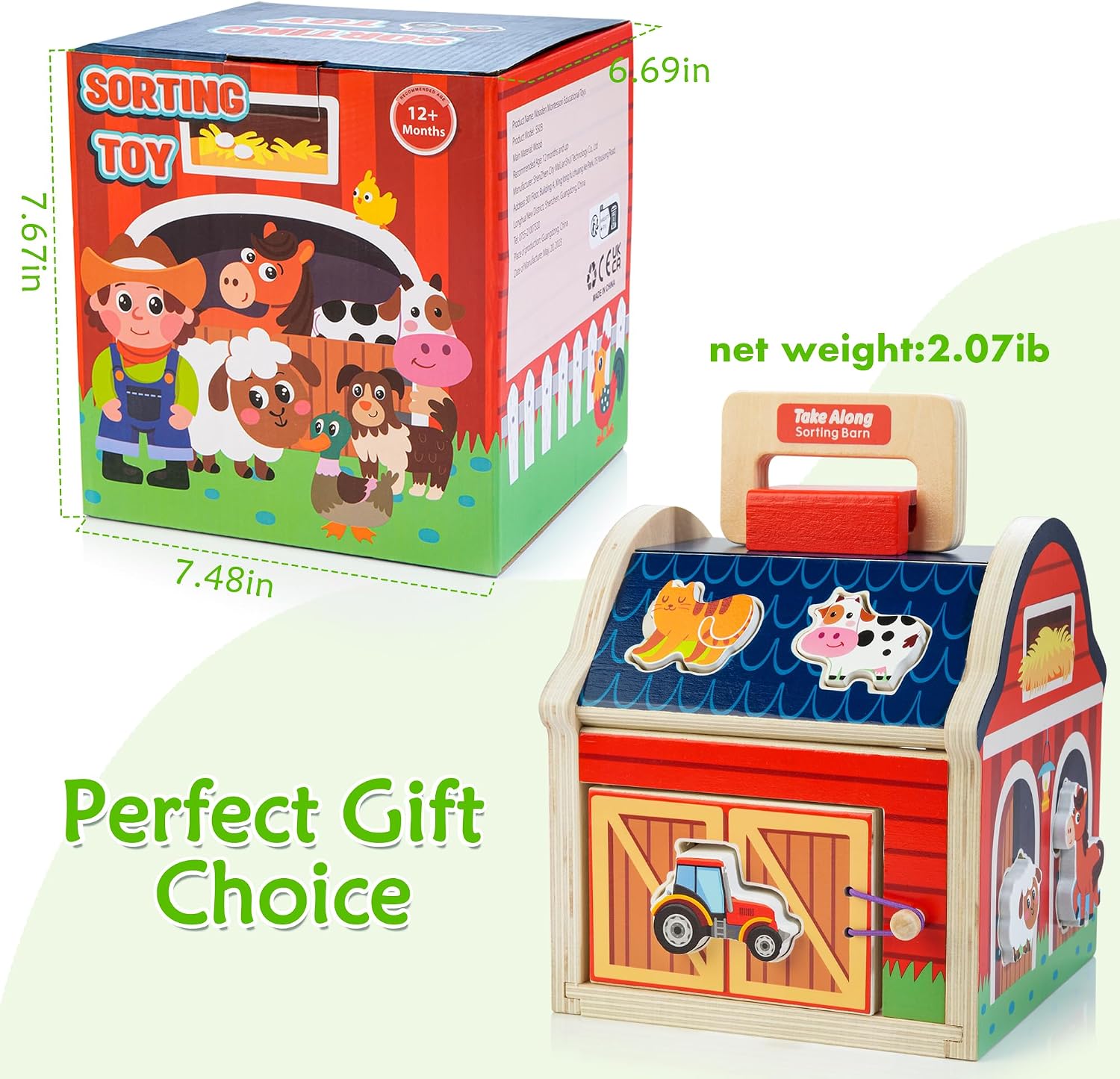 Detalle de Montessori Wooden Farm Animals Shape Sorter for 1–3 Year Olds