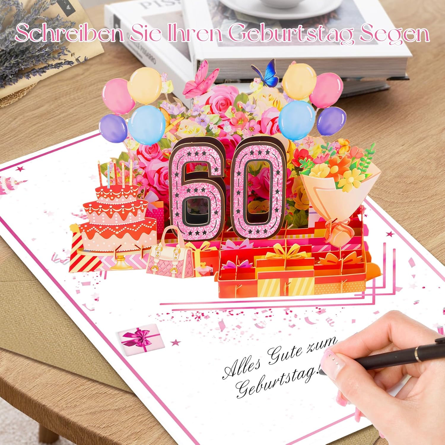 Detalle de OLOSONG 60. Geburtstag Pop-Up Karte – 3D-Luftballon-Geschenk zum 60. Geburtstag