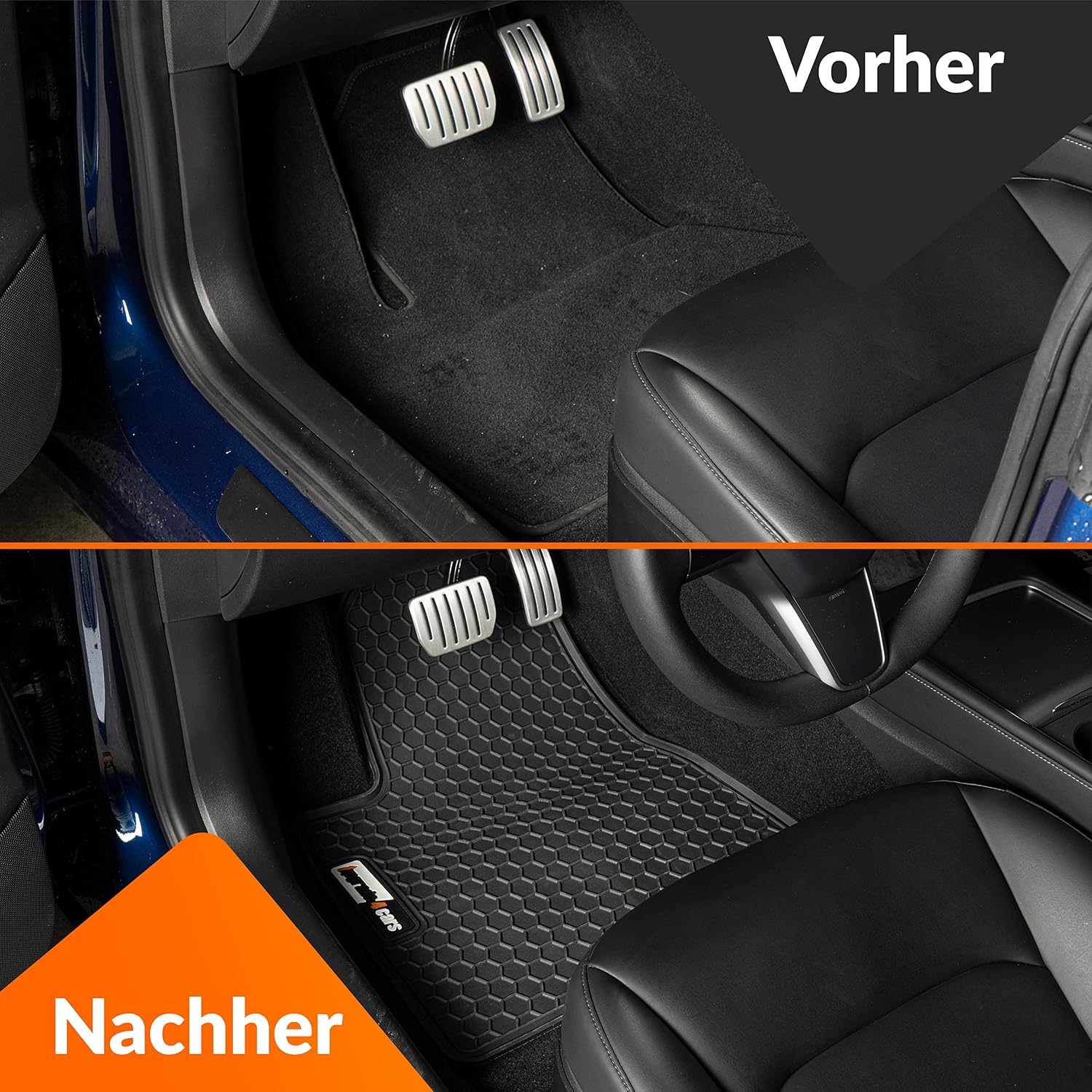 Detalle 2 de Upgrade4cars Auto-Fußmatten-Set für Tesla Model 3 (vorn & hinten) – wasserdichte Gummimatten in Schwarz