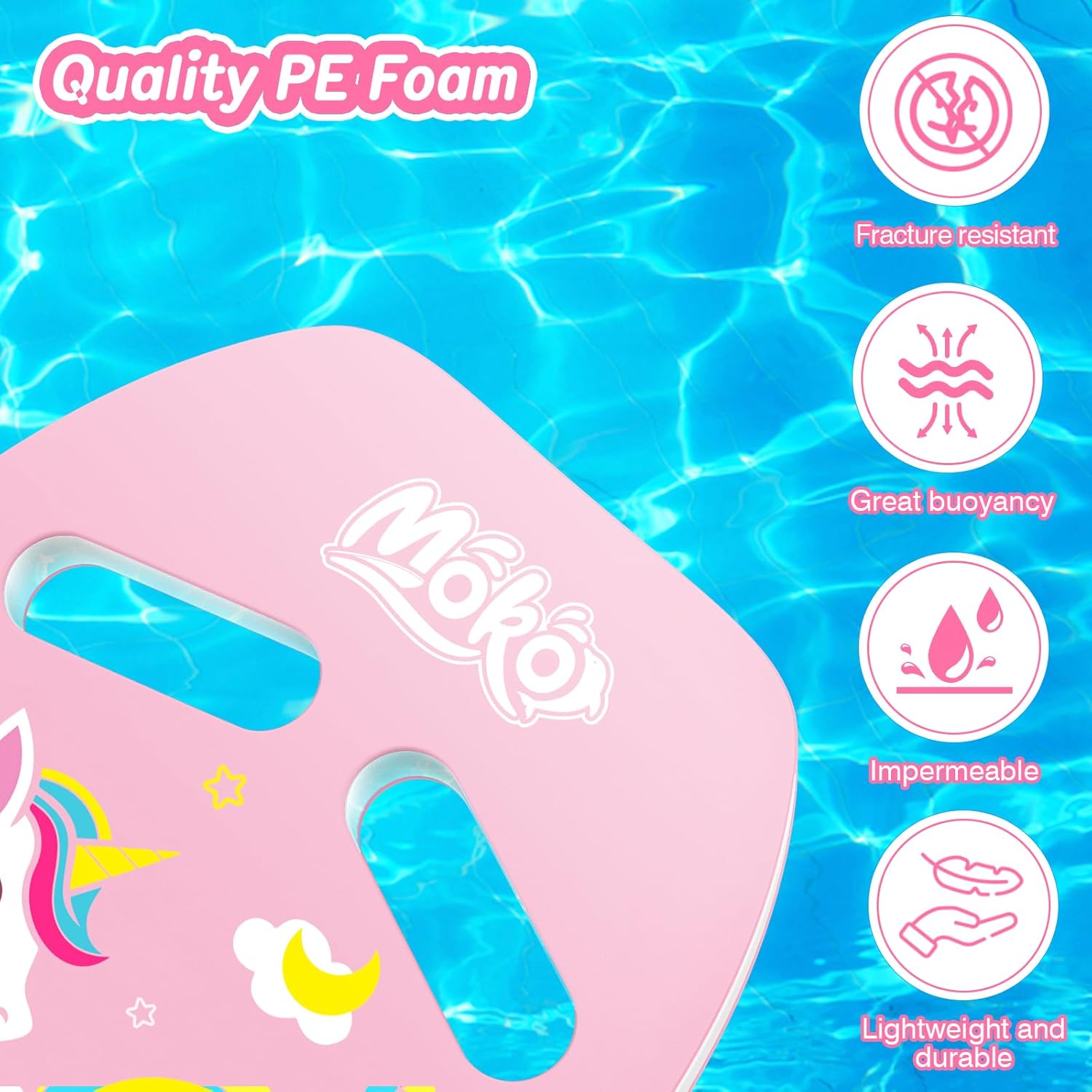 Detalle de MoKo Schwimmbrett mit Griffen für Kinder und Erwachsene – Kickboard zum Schwimmtraining