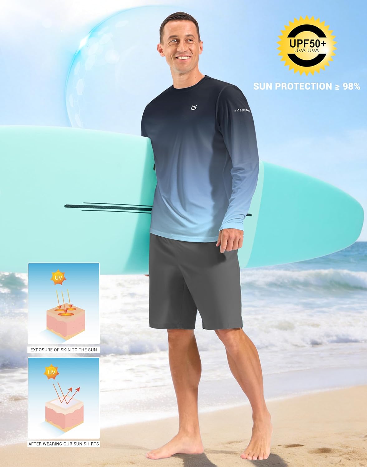 Detalle 2 de Men's Sun Protection Swim Shirt UPF 50+