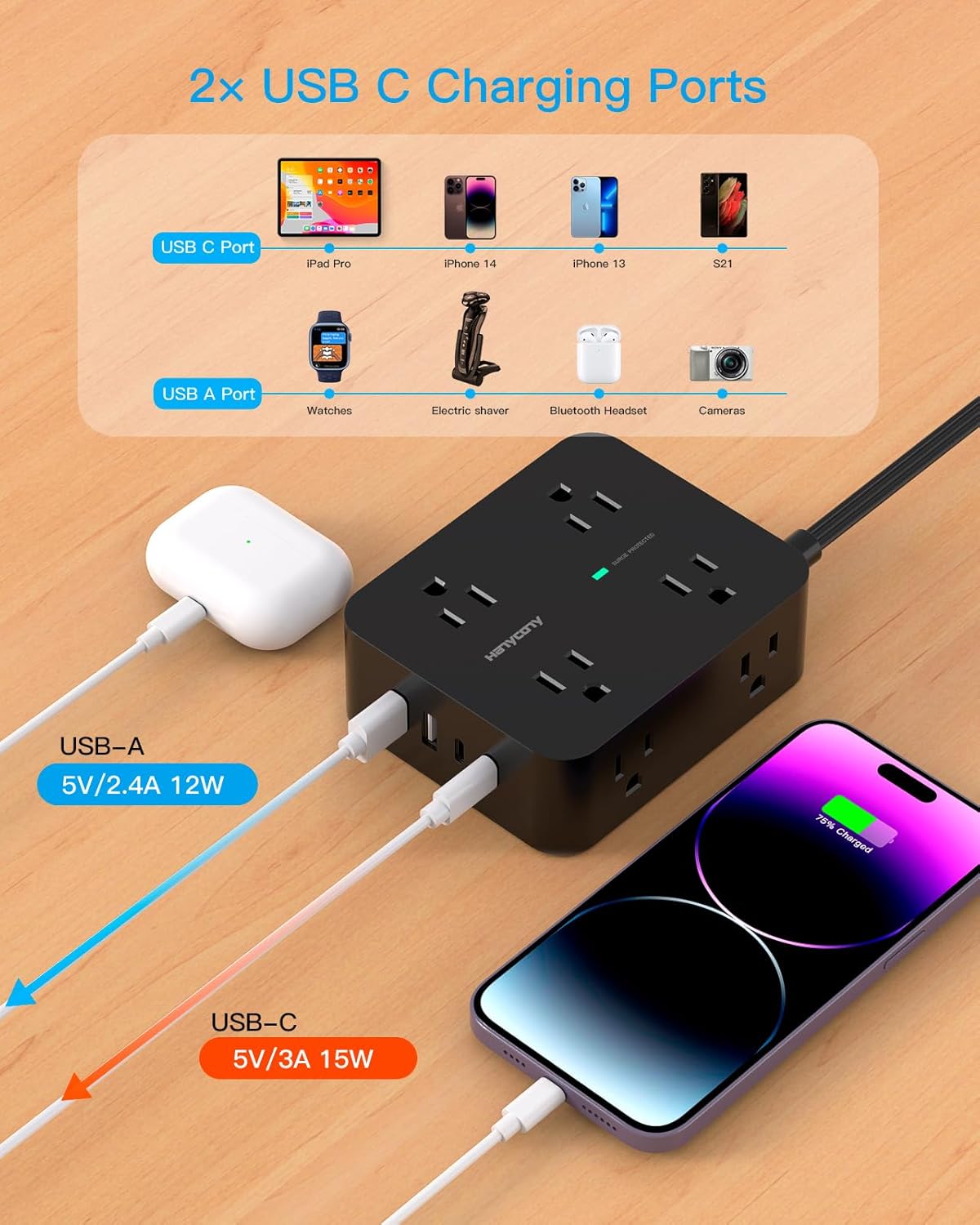 Thumbnail 5 de HANYCONY 5Ft Surge Protector with 8 Outlets ๐