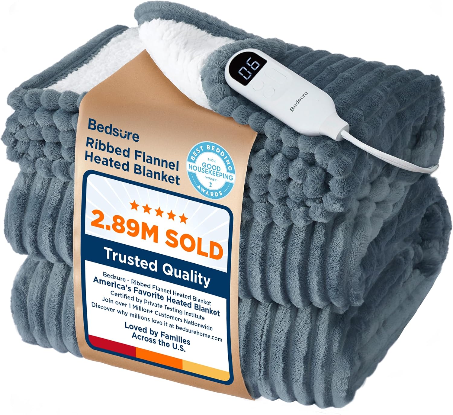 Detalle de Bedsure GentleSoft Heated Blanket Throw, 50 x 60-Inch Gray, 6 Heat Levels