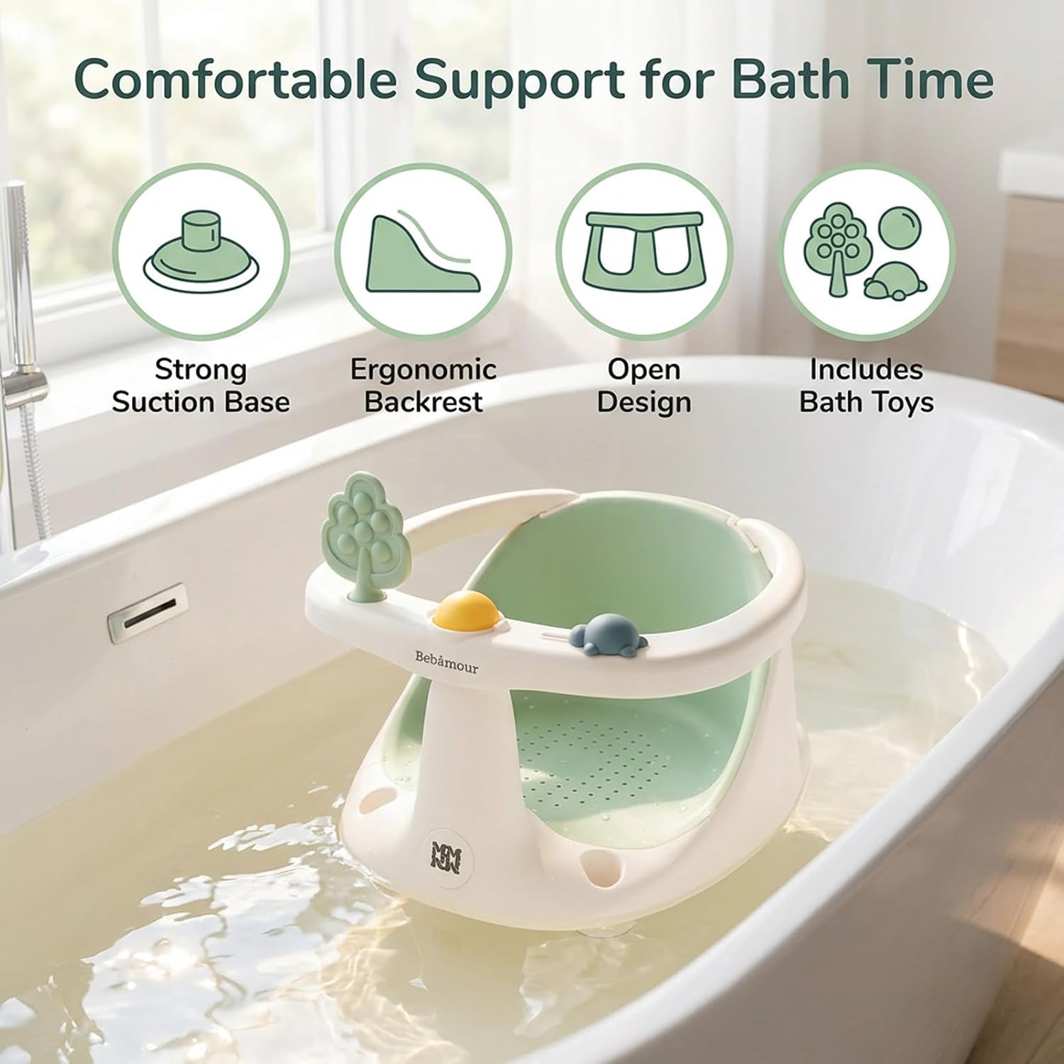 Detalle de Bebamour Baby Badesitz 6 Monate+ – Rundum-Ergonomie, rutschfest & sicher baden